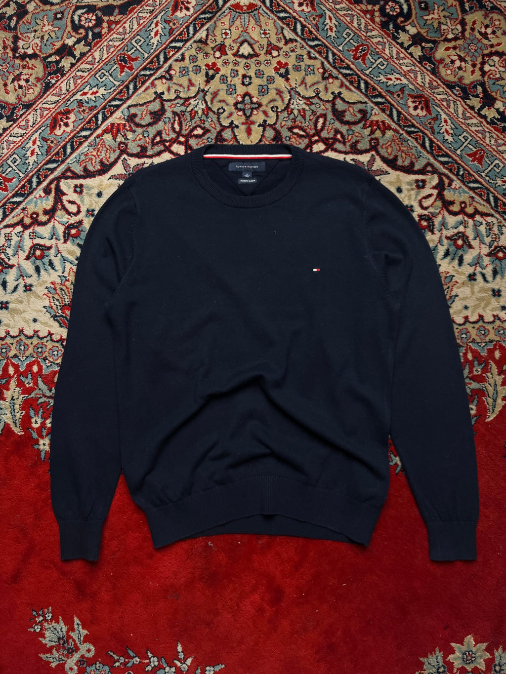 Tommy Hilfiger Navy Blue Premium Cotton Knit Crewneck Sweater - M