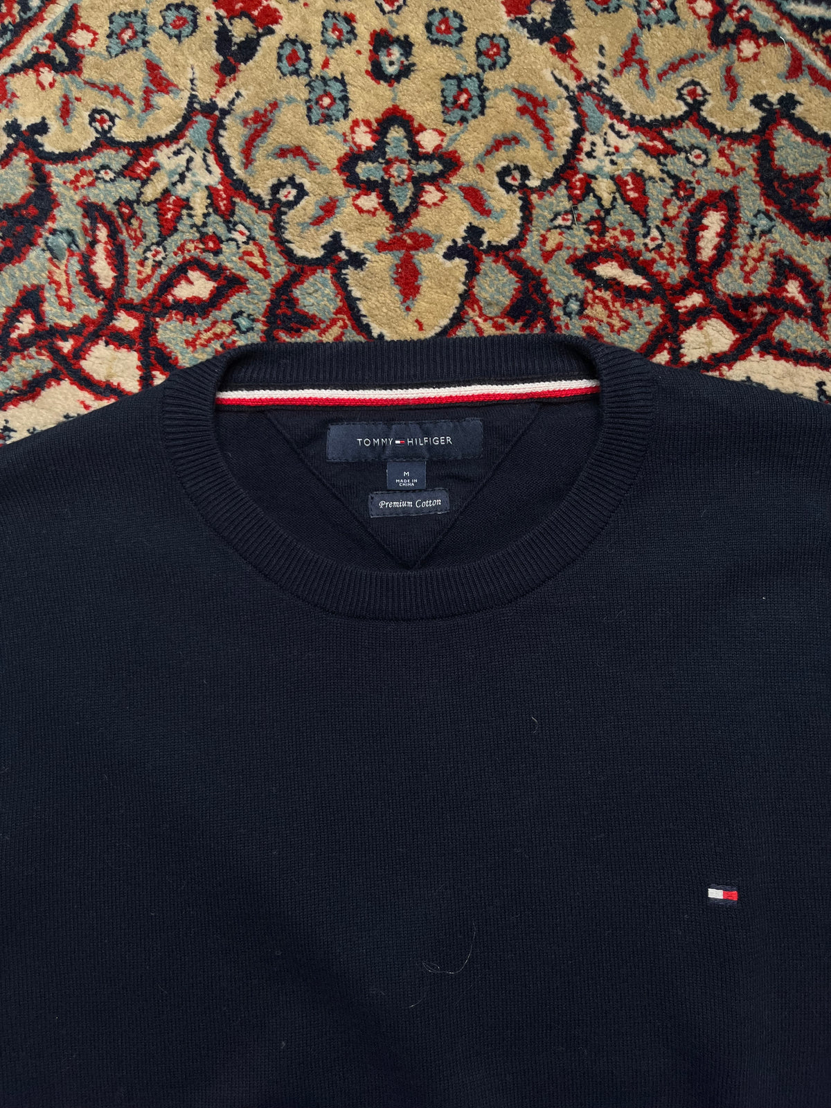 Tommy Hilfiger Navy Blue Premium Cotton Knit Crewneck Sweater - M