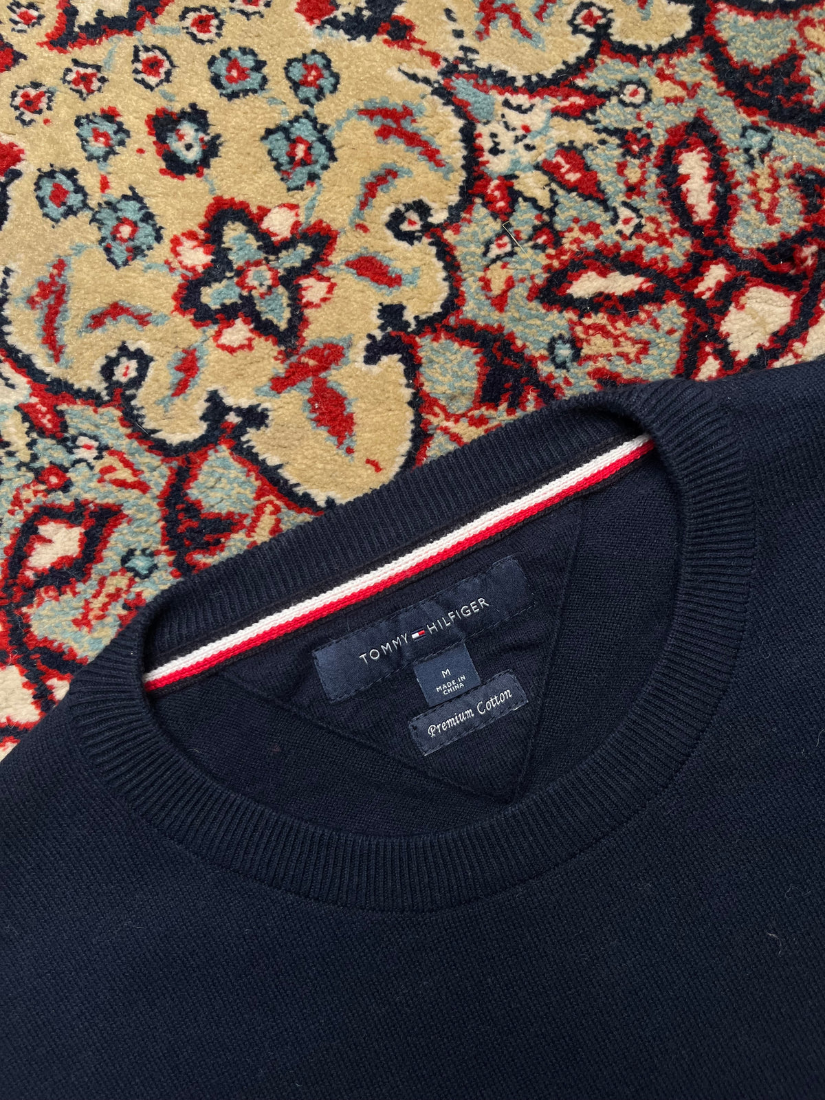 Tommy Hilfiger Navy Blue Premium Cotton Knit Crewneck Sweater - M