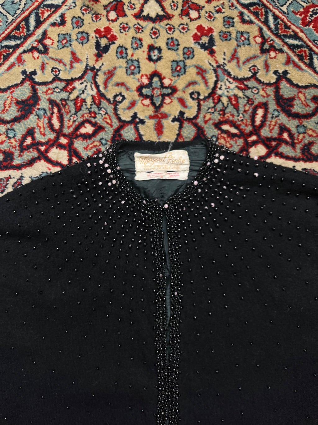 Vintage Margaret Finley Hong Kong Beaded Angora Wool Knit Cardigan - M