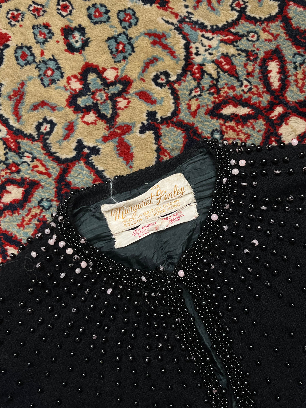 Vintage Margaret Finley Hong Kong Beaded Angora Wool Knit Cardigan - M