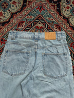 SINSAY HIGH WAISTED LIGHT WASH DENIM PLEATED BAGGY JEANS - 26