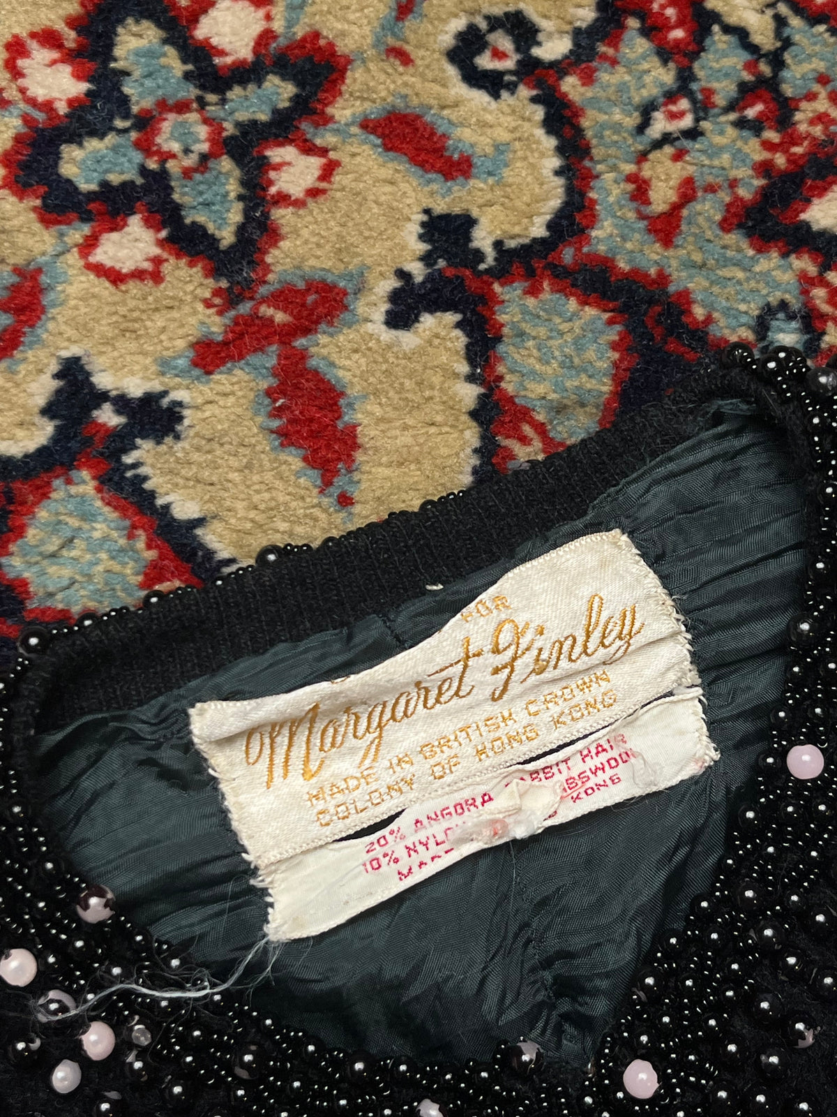 Vintage Margaret Finley Hong Kong Beaded Angora Wool Knit Cardigan - M