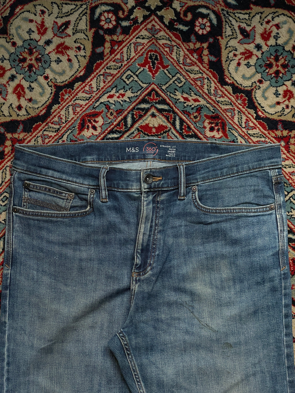 M&S Collection 360 Flex Straight Fit Medium Washed JEANS - 36