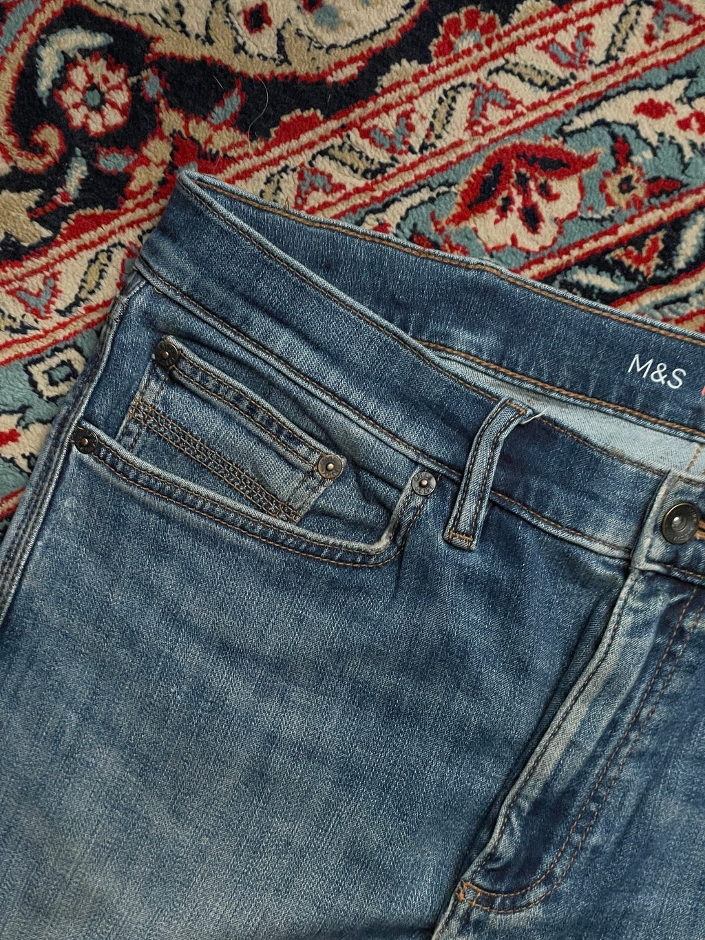 M&S Collection 360 Flex Straight Fit Medium Washed JEANS - 36