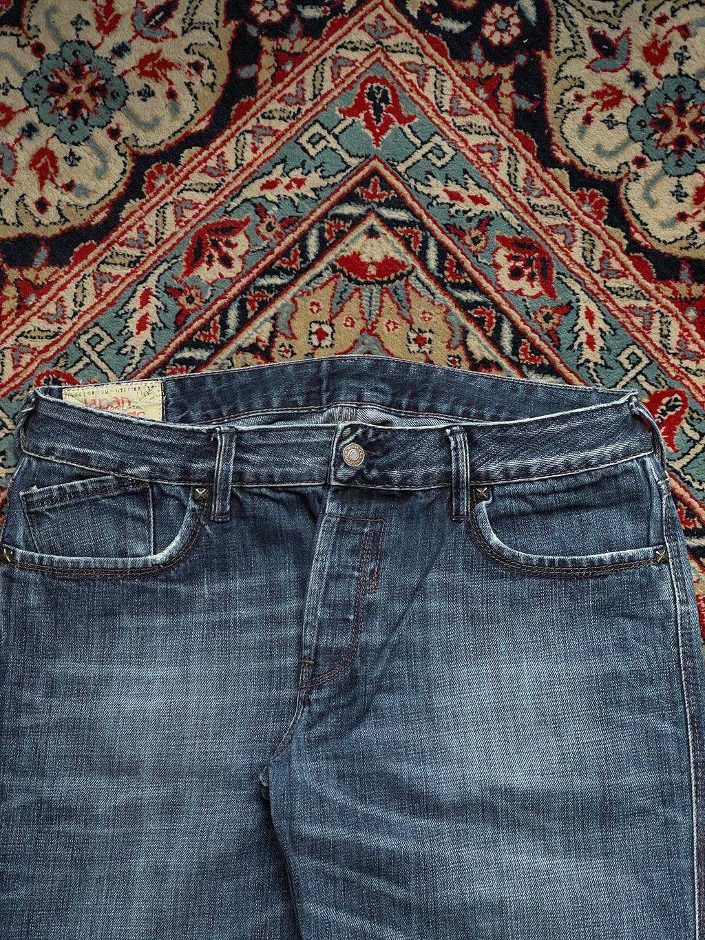 JAPAN RAGS Blue Wash Distressed STRAIGHT-RELAXED FIT JEANS - 34