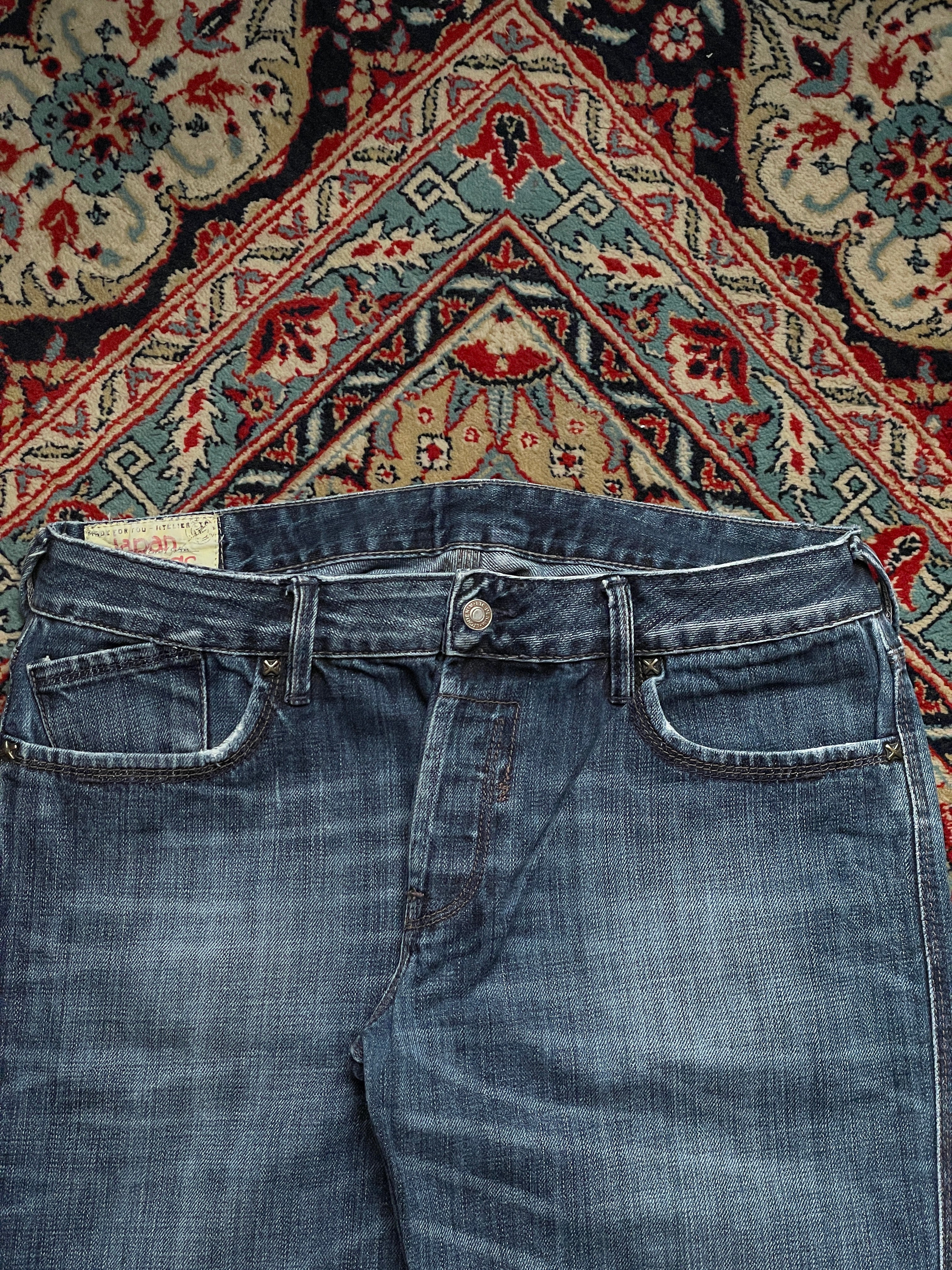 JAPAN RAGS Blue Wash Distressed STRAIGHT-RELAXED FIT JEANS - 34