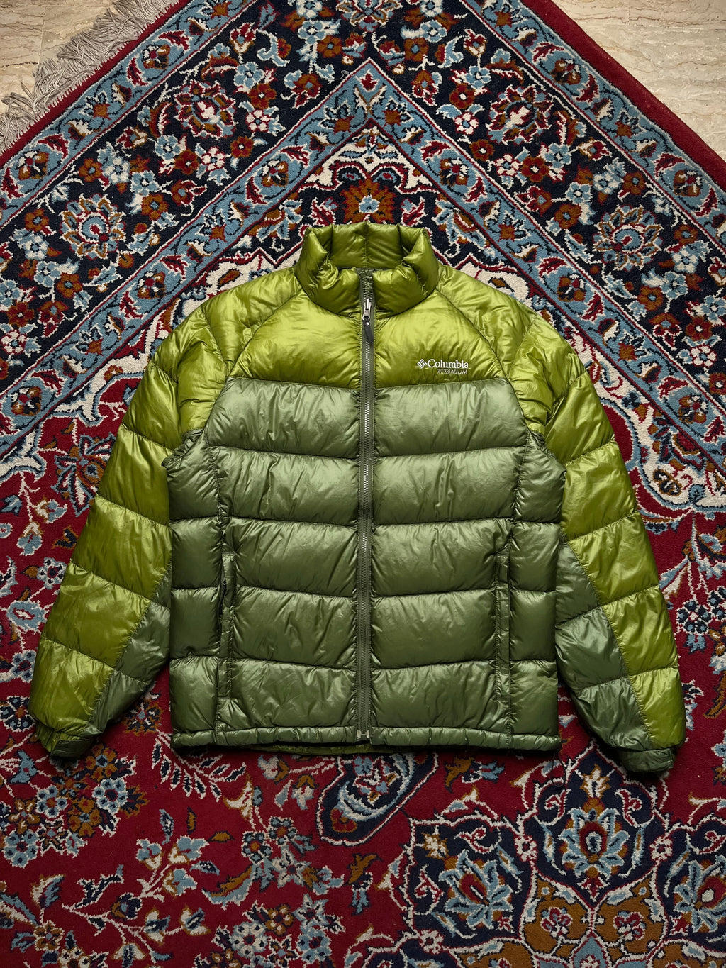Columbia Titanium Interchange Goose Down Two Tone Green Puffer Jacket - M