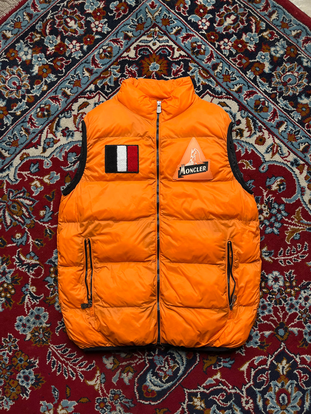 Moncler French Flag Down Filled Orange Puffer Vest - M