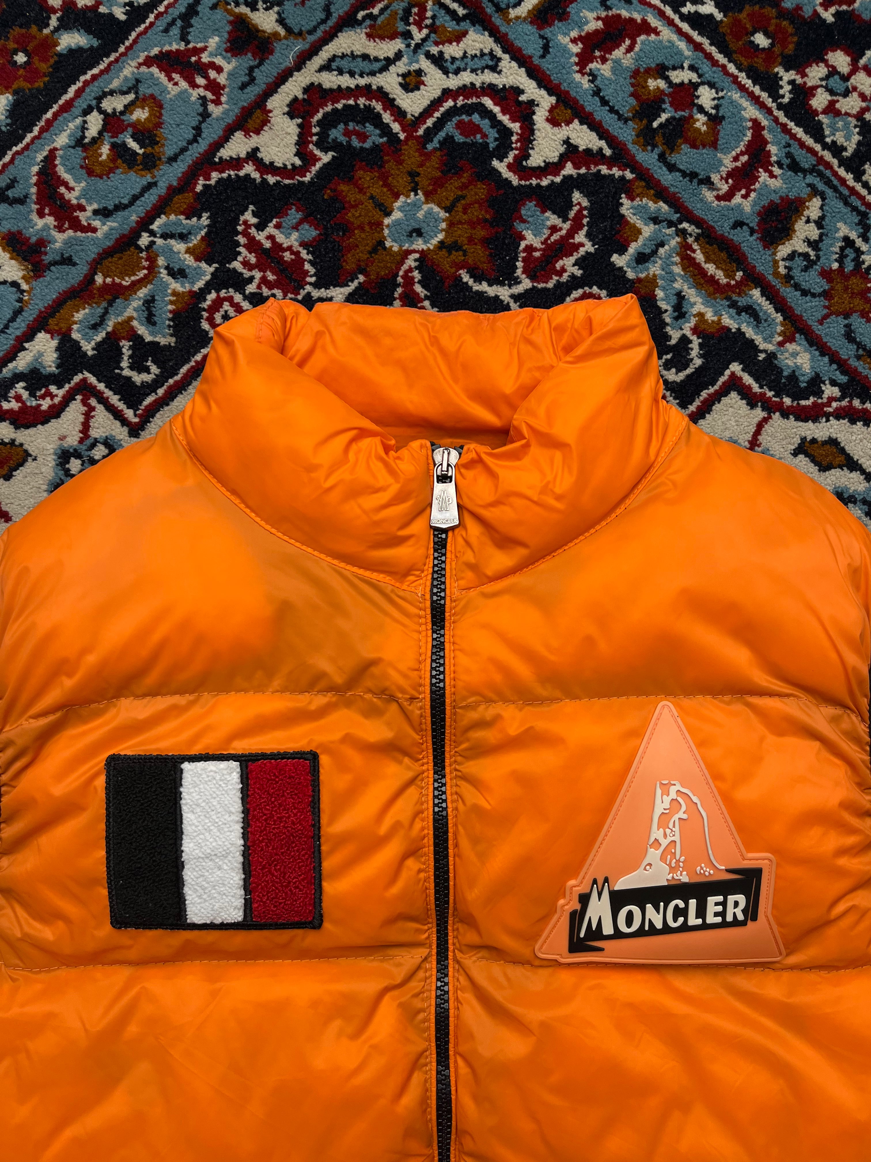 Moncler French Flag Down Filled Orange Puffer Vest - M