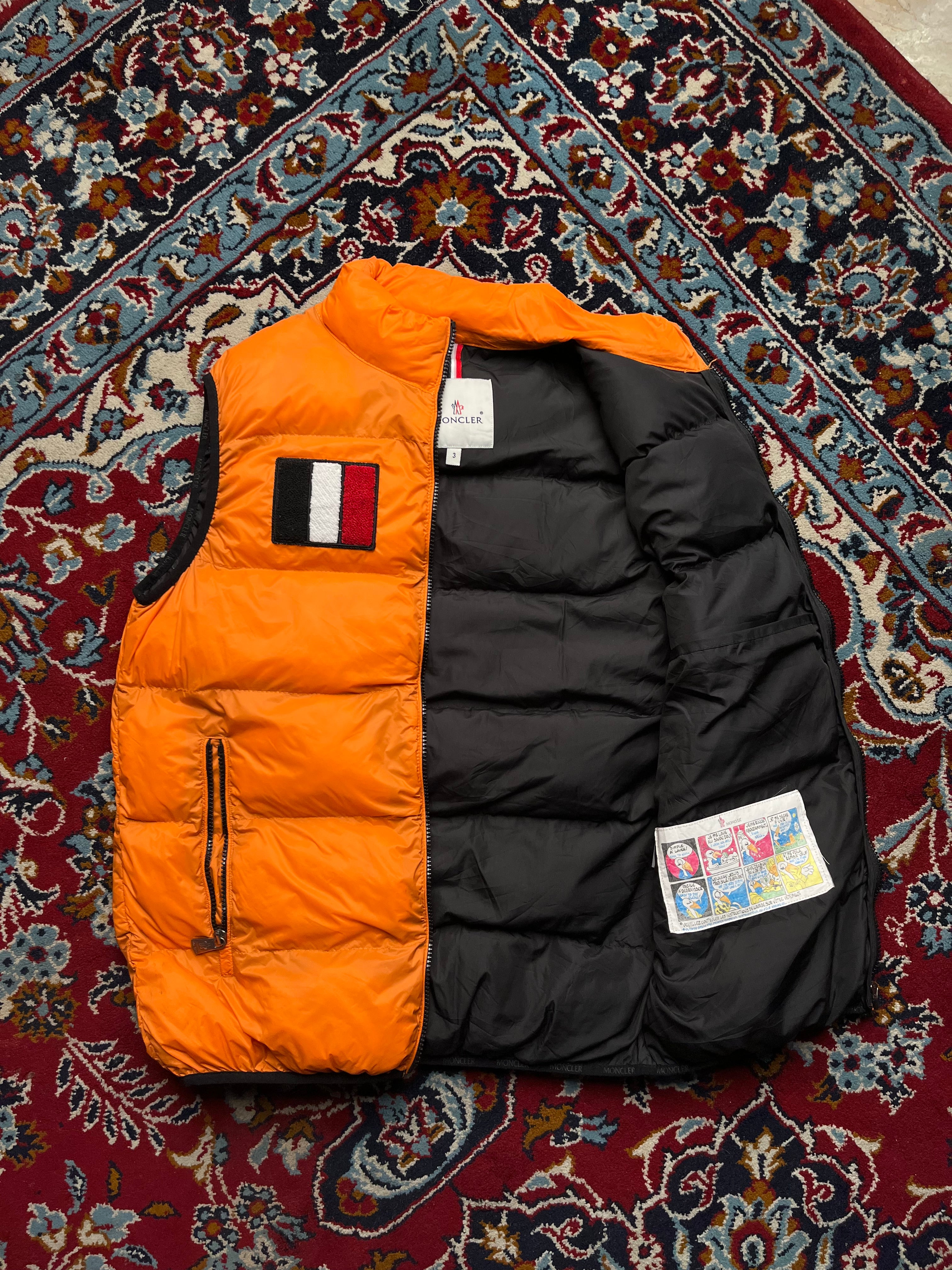 Moncler French Flag Down Filled Orange Puffer Vest - M
