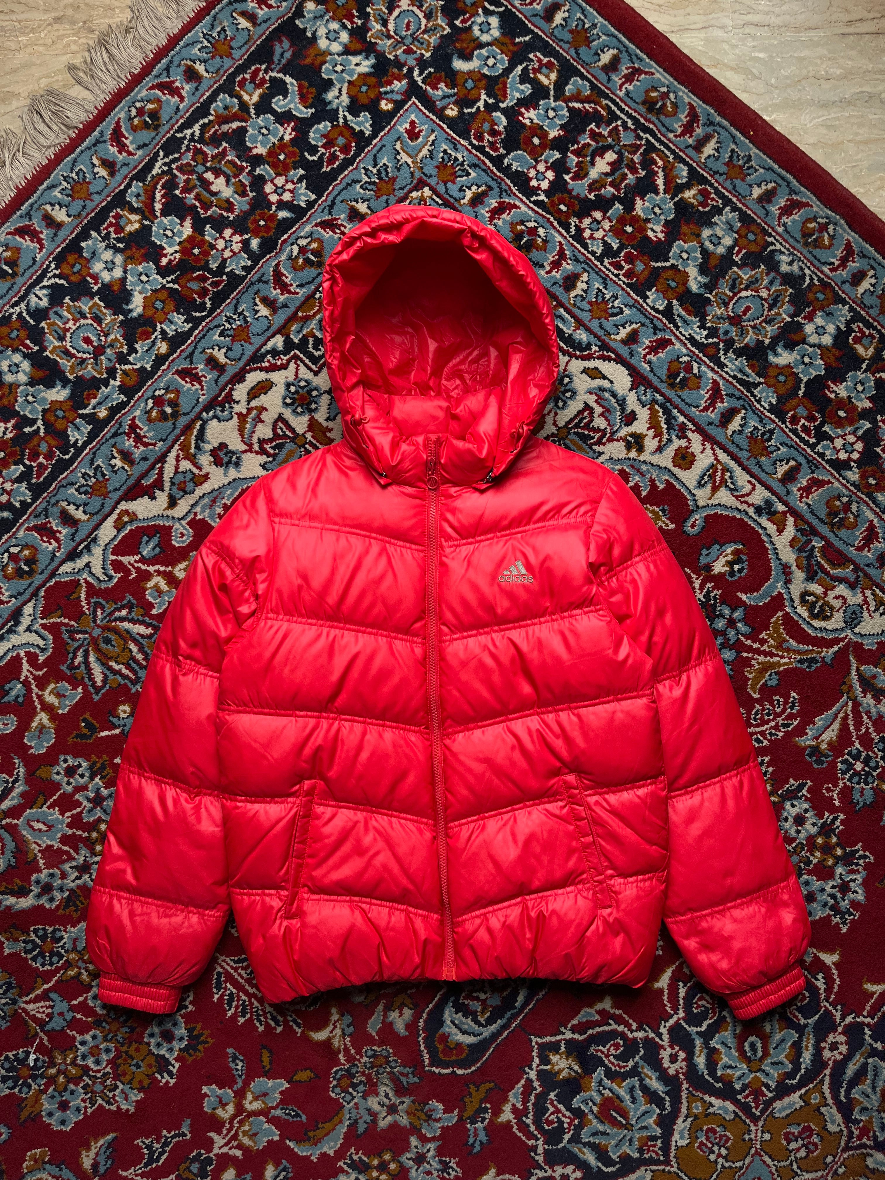 Adidas Vintage WOMEN Red Hooded Puffer Jacket - M