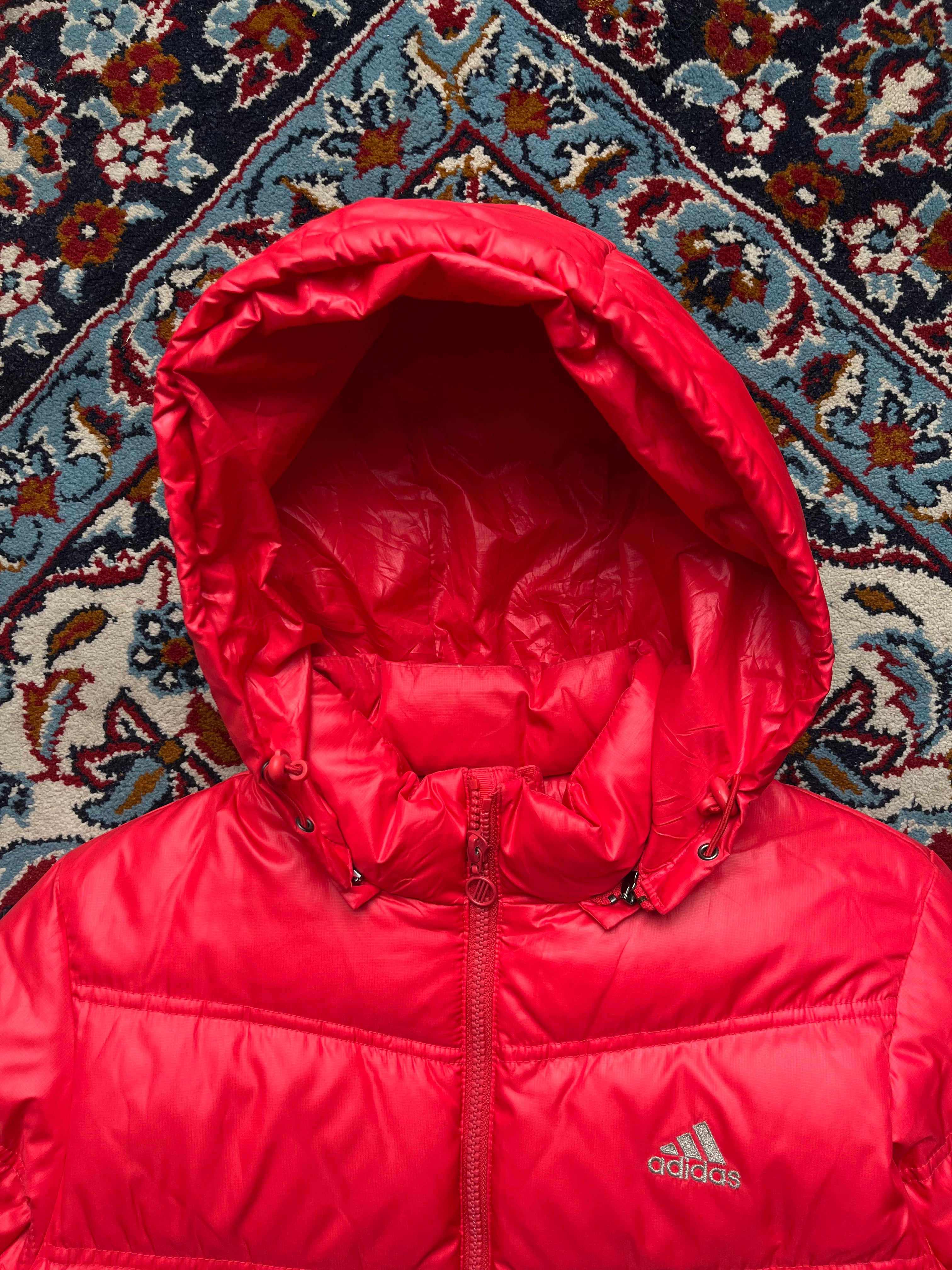 Adidas Vintage WOMEN Red Hooded Puffer Jacket - M