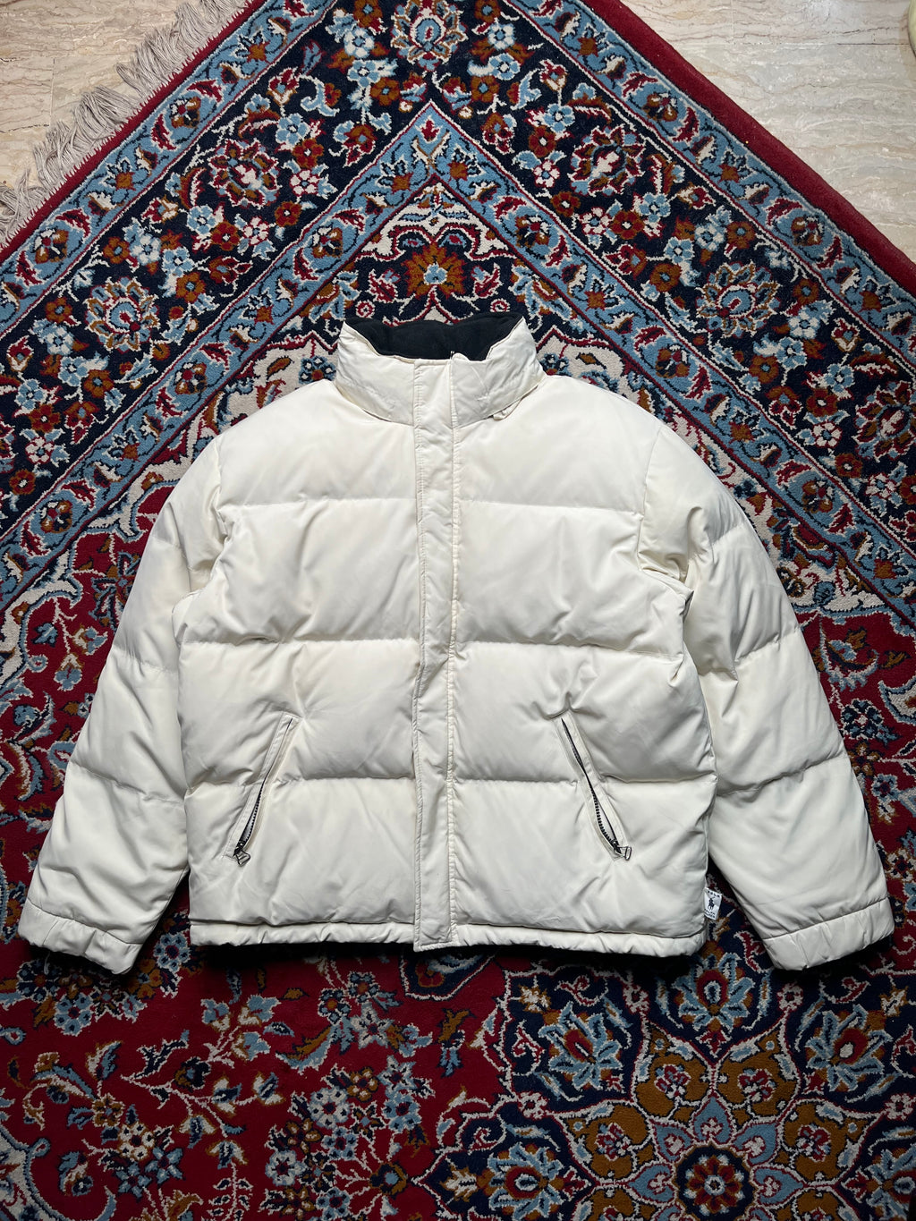 Polo Ralph Lauren Vintage Cream White Fleece Lined Hooded Puffer Jacket - XL
