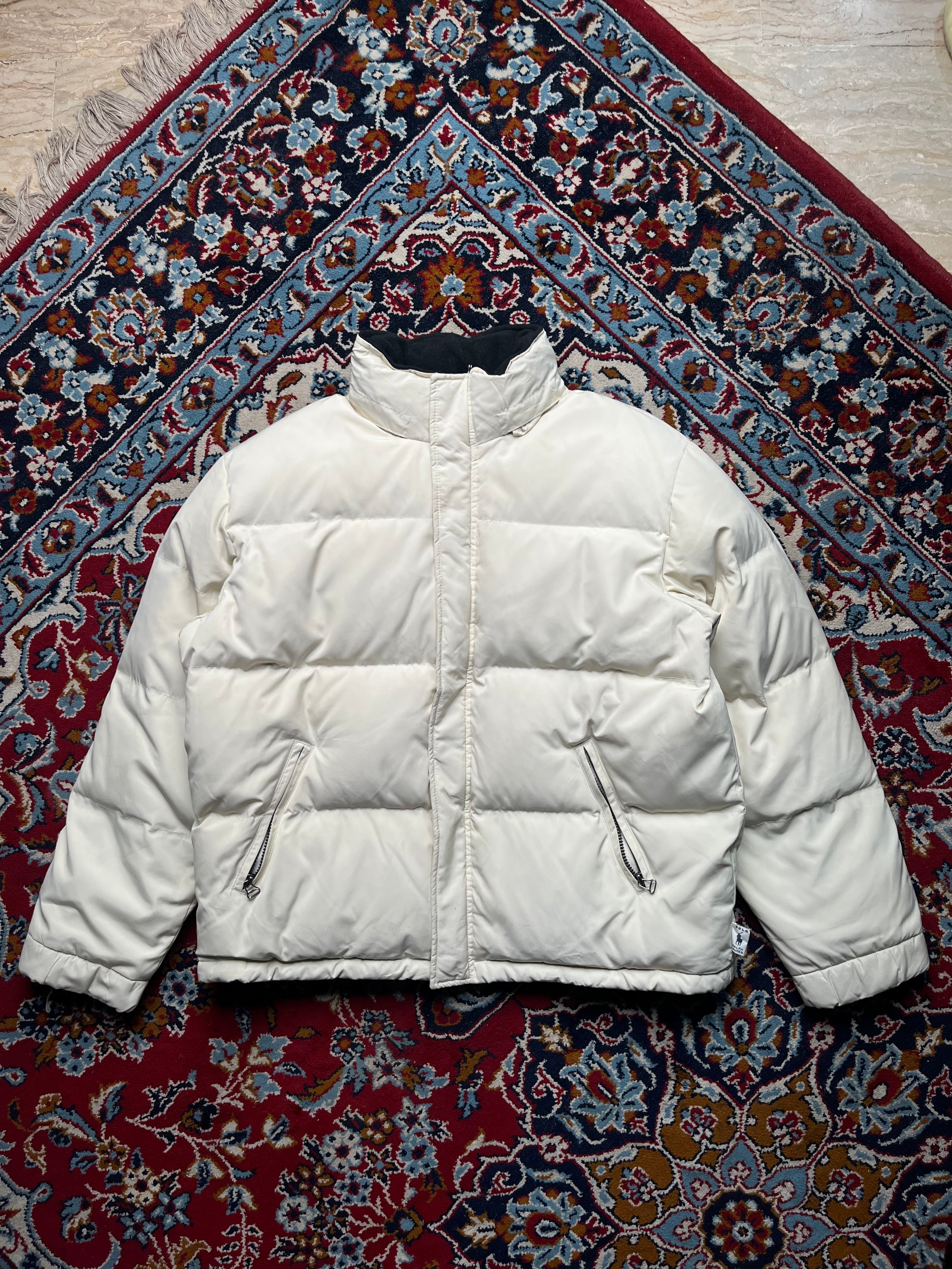 Polo Ralph Lauren Vintage Cream White Fleece Lined Hooded Puffer Jacket - XL