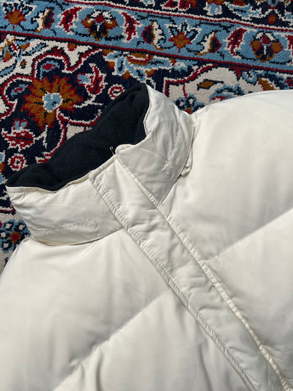 Polo Ralph Lauren Vintage Cream White Fleece Lined Hooded Puffer Jacket - XL