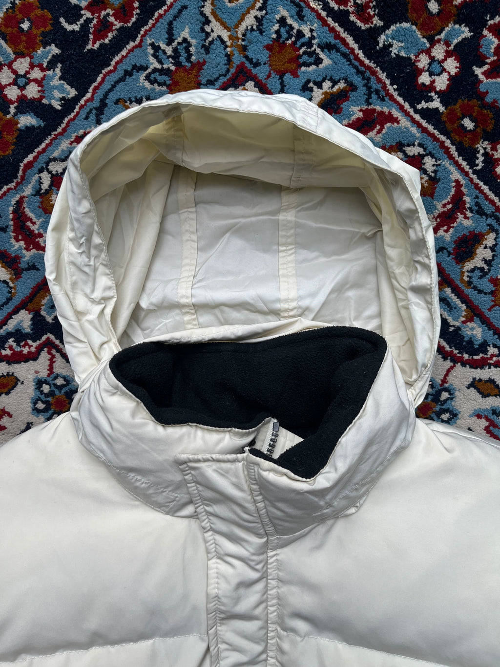Polo Ralph Lauren Vintage Cream White Fleece Lined Hooded Puffer Jacket - XL