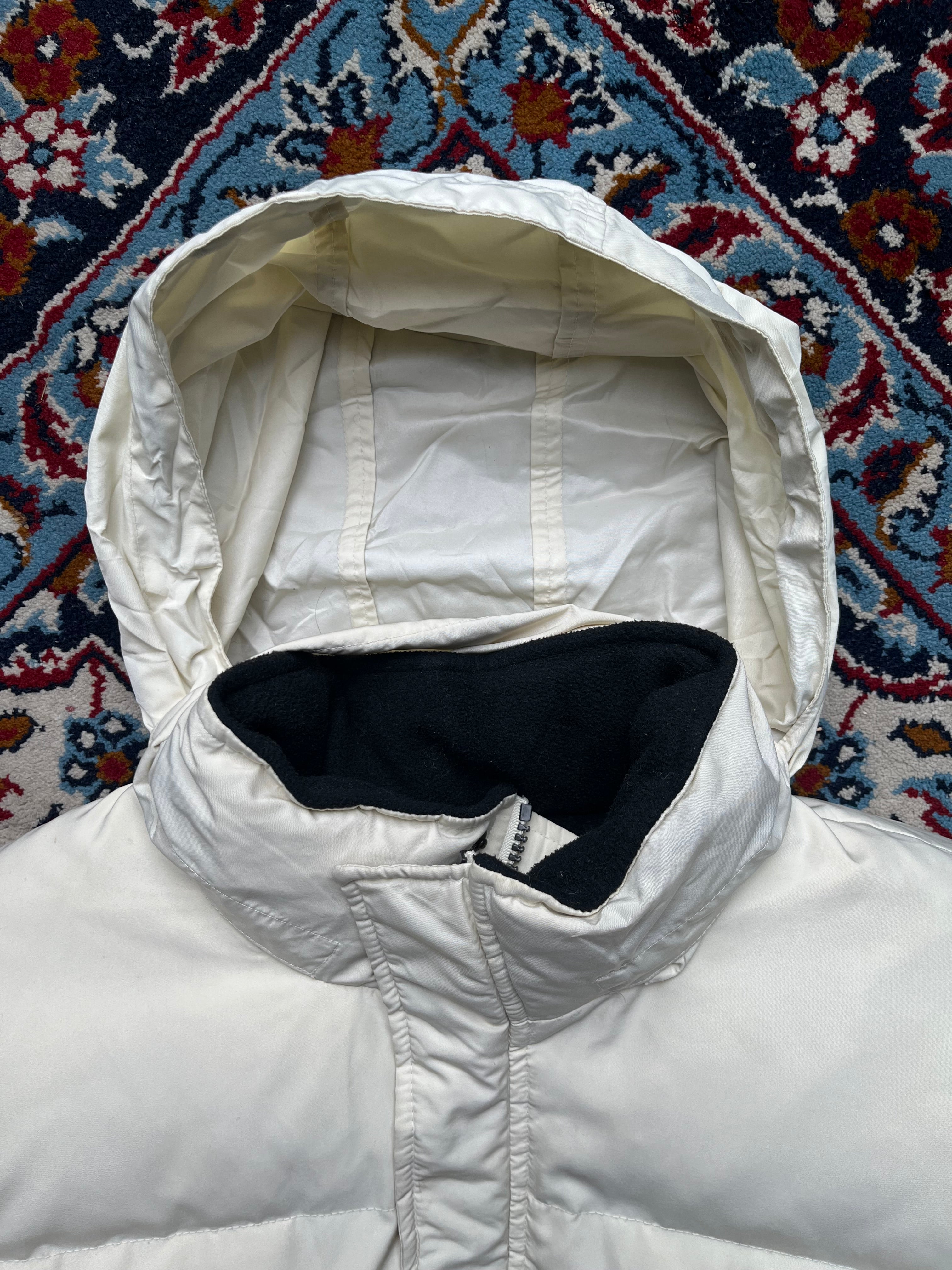 Polo Ralph Lauren Vintage Cream White Fleece Lined Hooded Puffer Jacket - XL