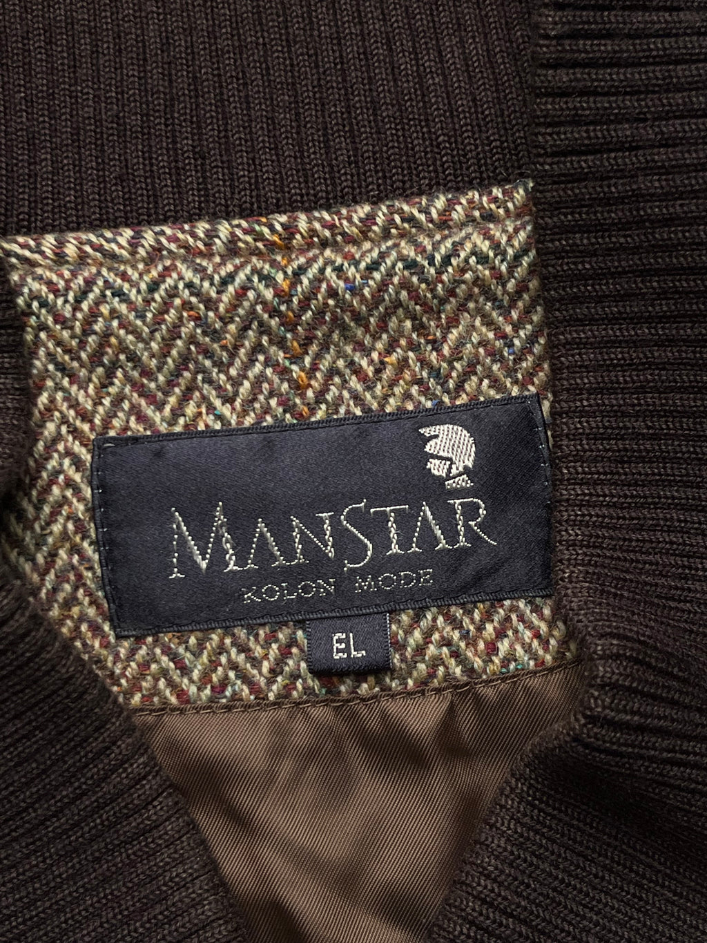 MANSTAR Vintage Kolon Mode Tweed Herringbone Wool Bomber JACKET - L