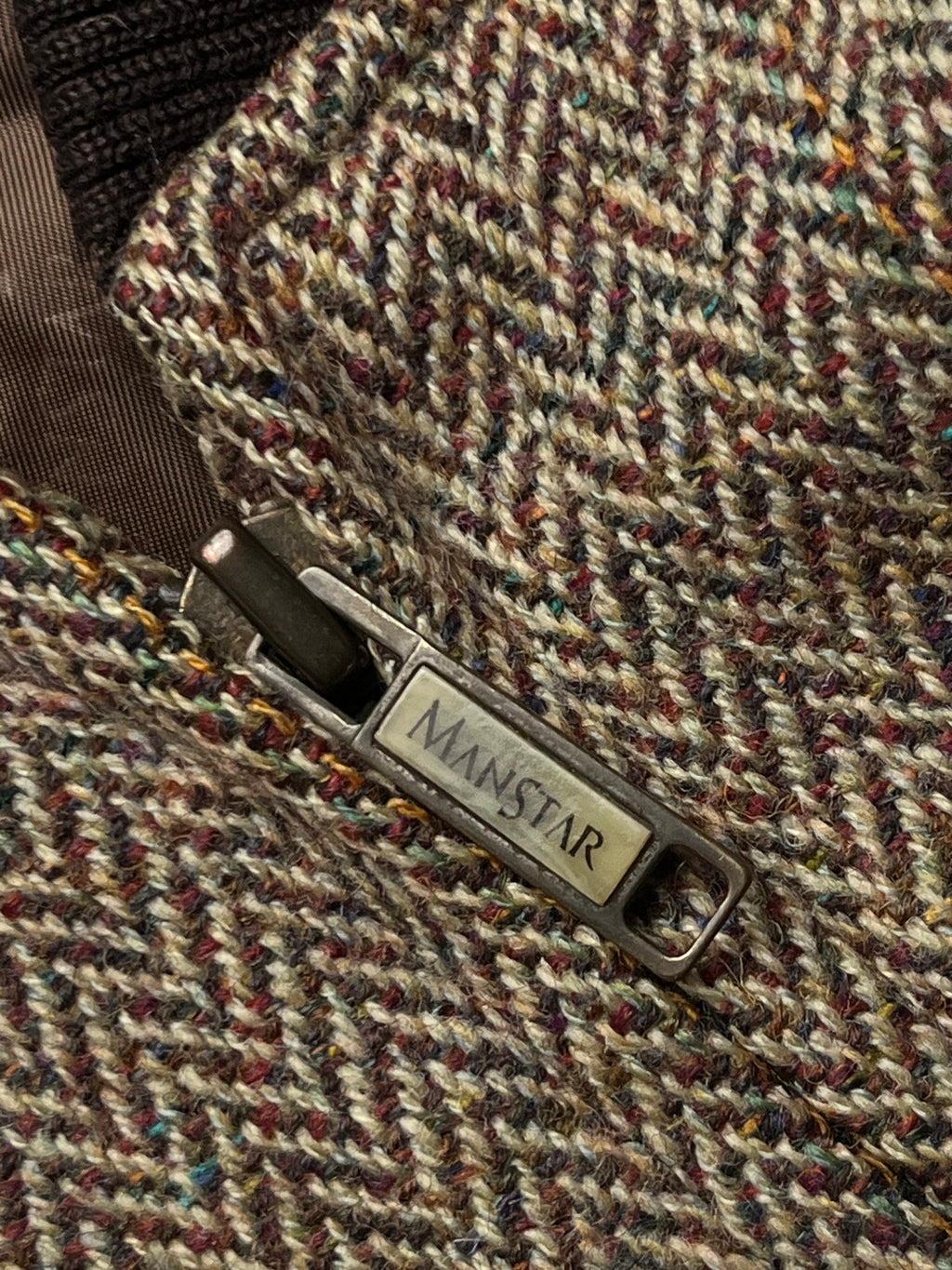 MANSTAR Vintage Kolon Mode Tweed Herringbone Wool Bomber JACKET - L