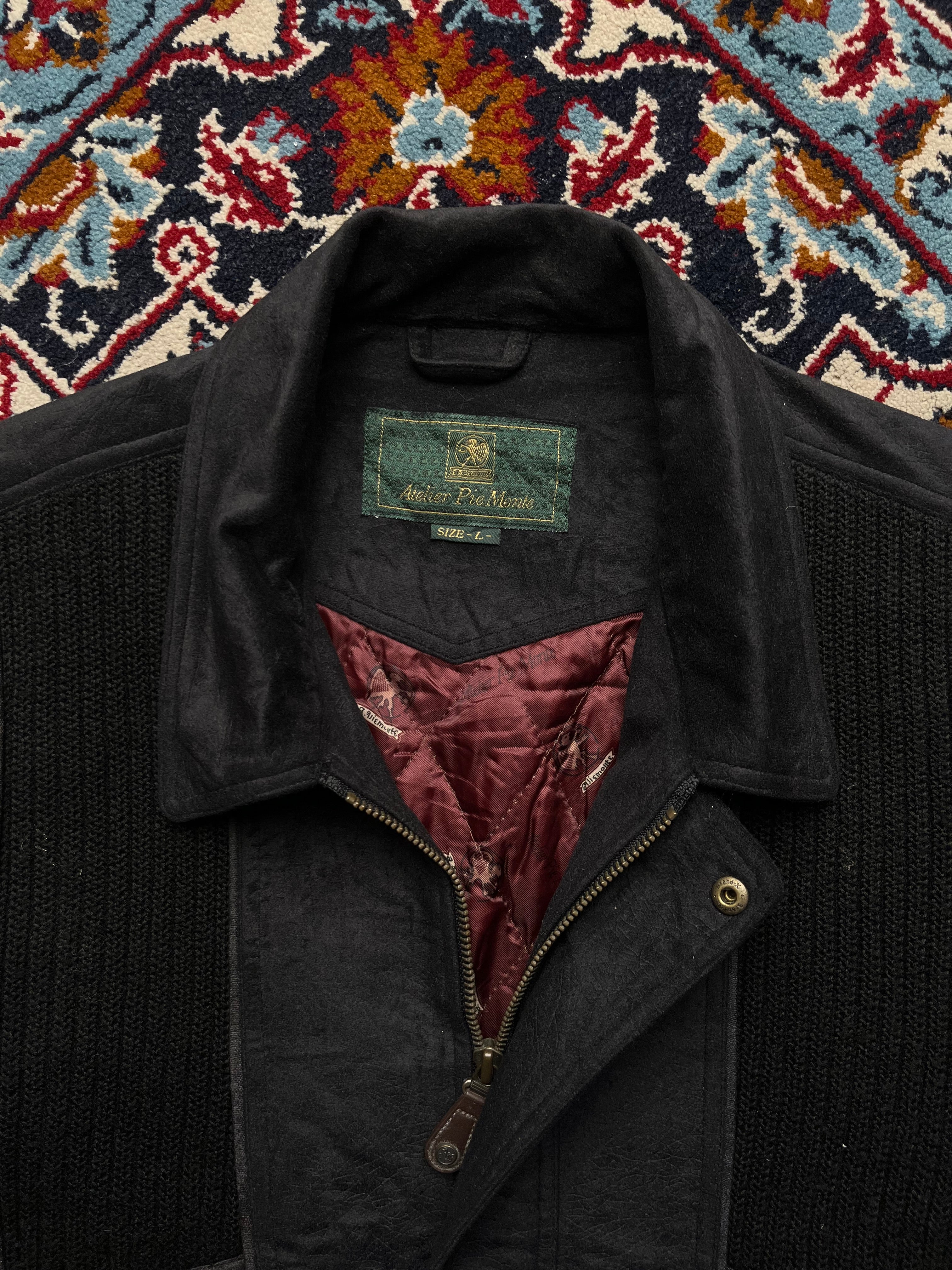 Atelier Pie Monte Vintage Black Suede Knit Bomber JACKET - M