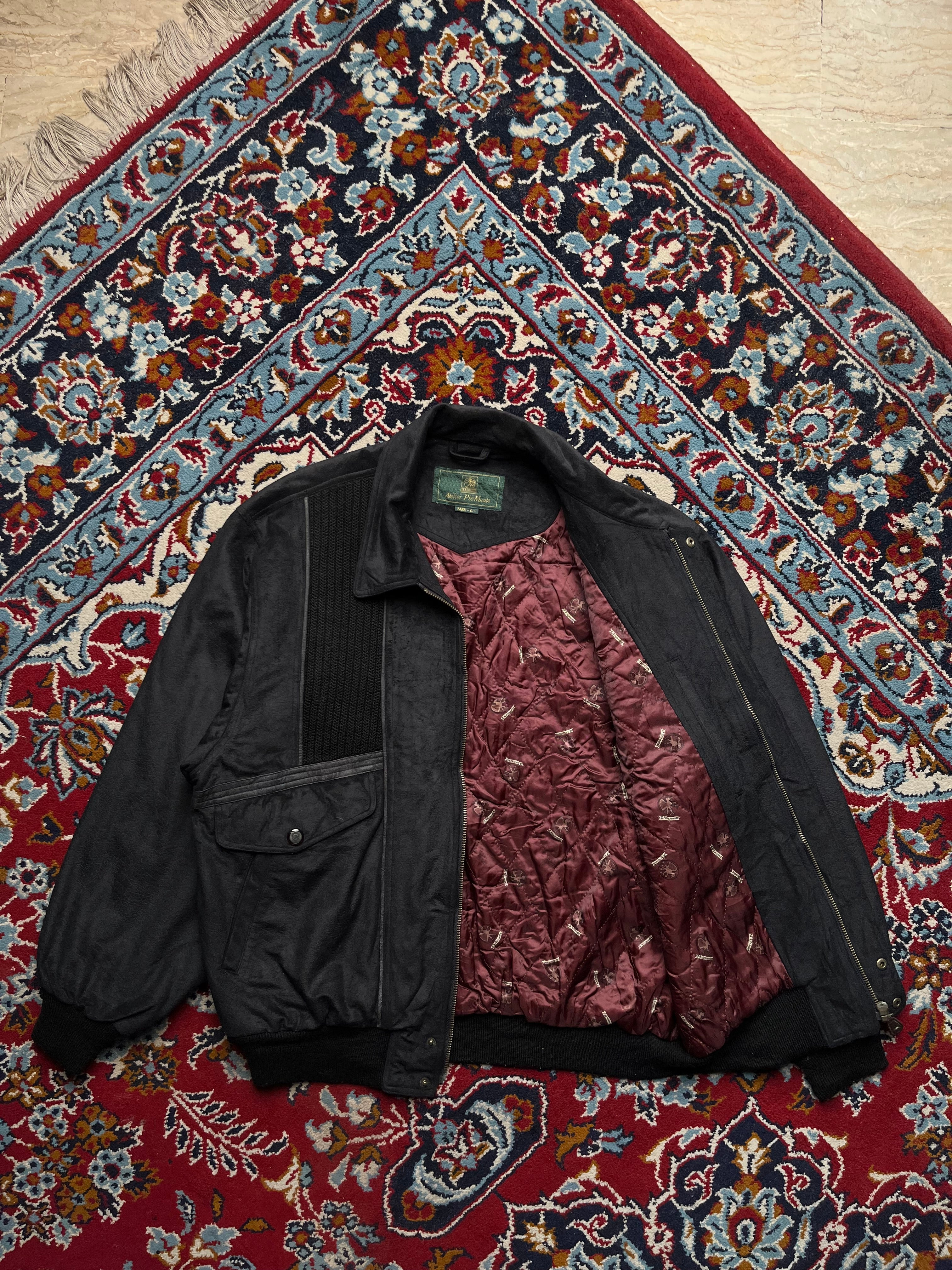 Atelier Pie Monte Vintage Black Suede Knit Bomber JACKET - M