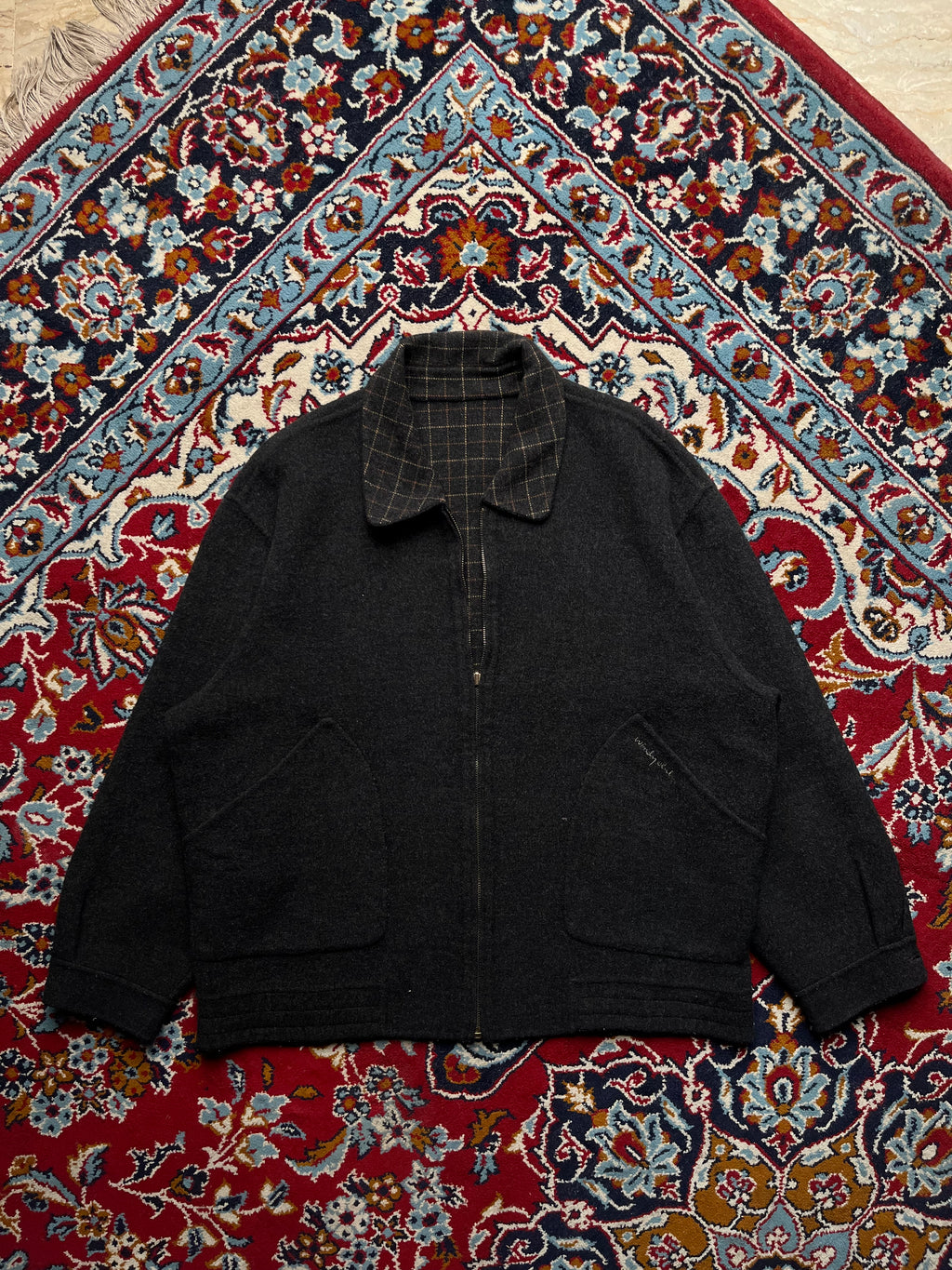 WINDY CLUB Vintage Reversible Grid Check Wool Blend JACKET - M