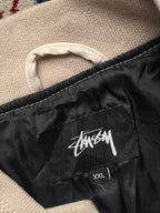Stussy Sport Big Logo Snap Button Off White Cream Varsity Jacket - XL