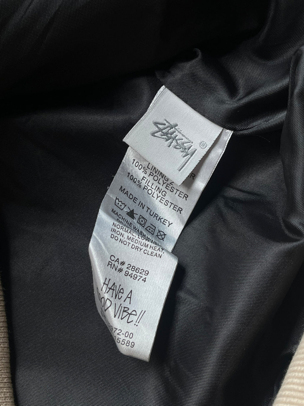 Stussy Sport Big Logo Snap Button Off White Cream Varsity Jacket - XL