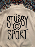 Stussy Sport Big Logo Snap Button Off White Cream Varsity Jacket - XL