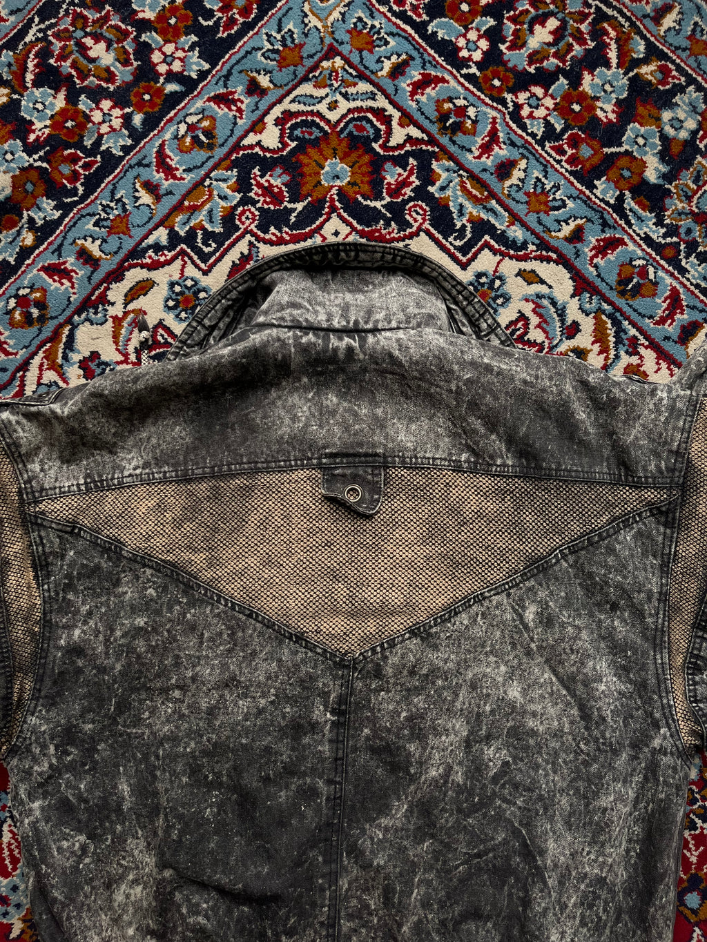 Top Stage Vintage Acid WashED Black Heavyweight Denim Bomber Jacket - M