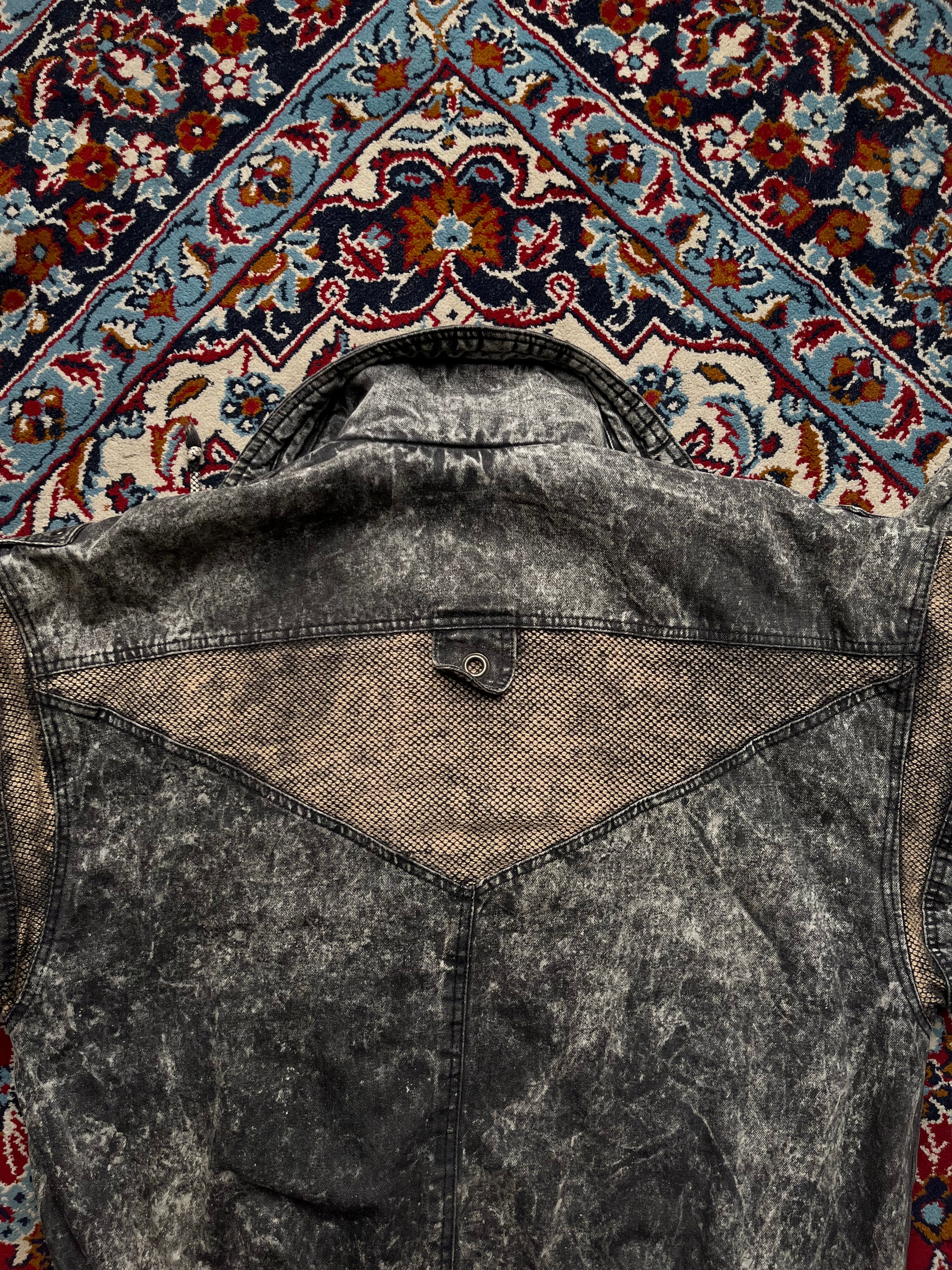 Top Stage Vintage Acid WashED Black Heavyweight Denim Bomber Jacket - M