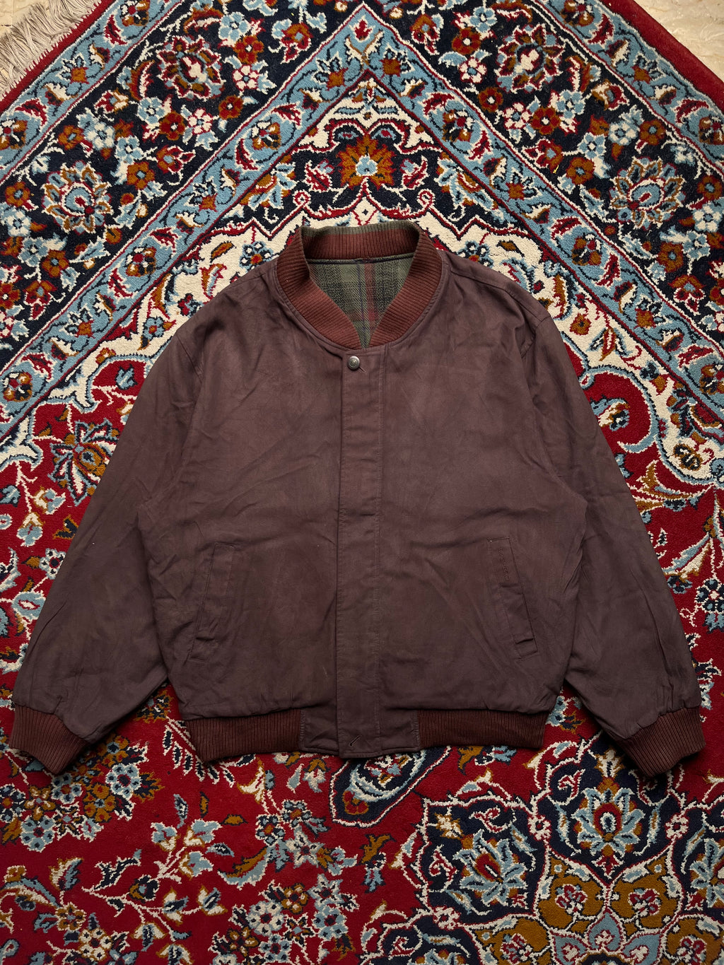 Vintage Weekend Reversible Plaid Suede Harrington Bomber Jacket - L