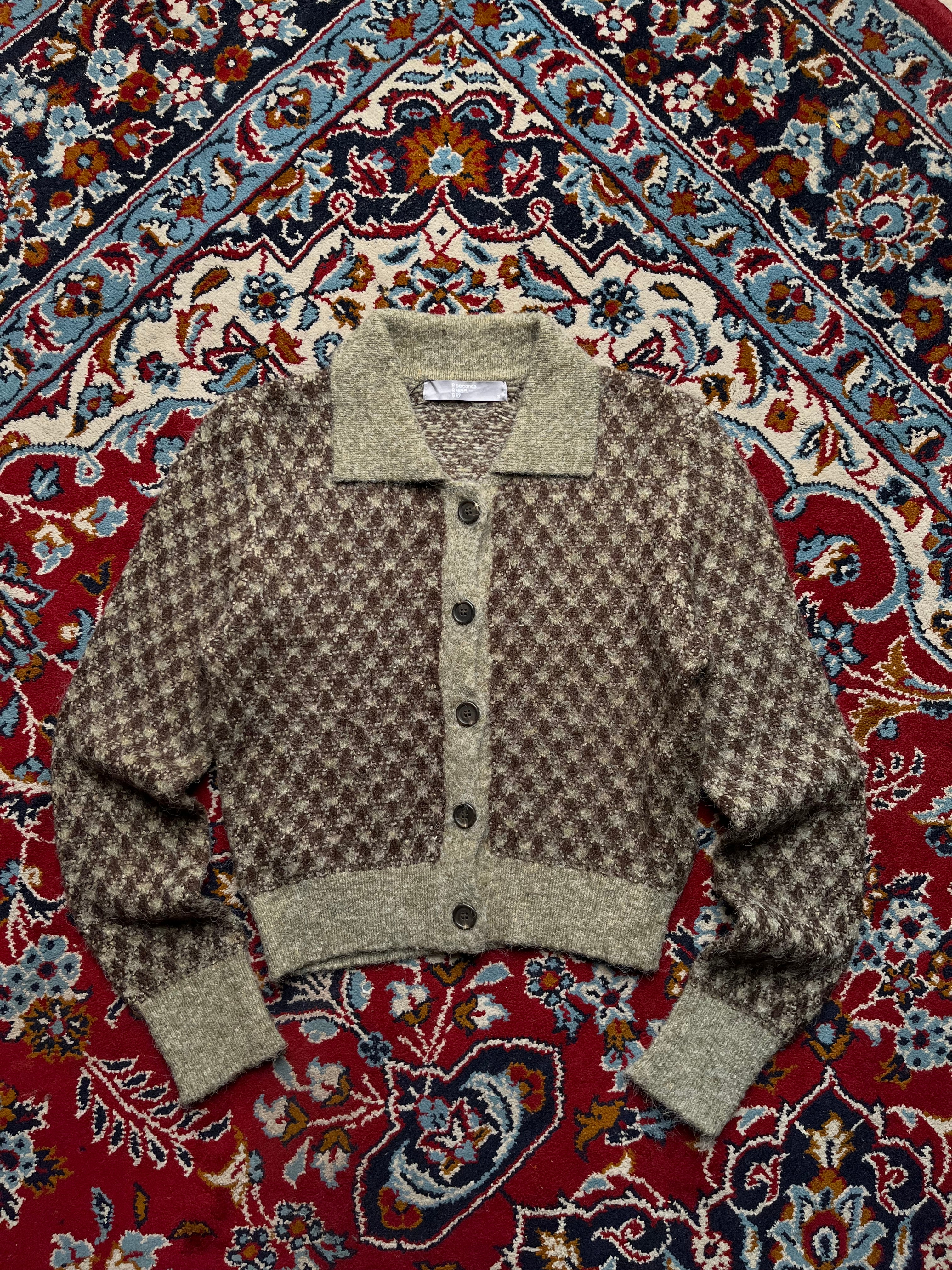 8 Seconds Women Brown Patterned Collared Knit CARDIGAN SWEATER - M