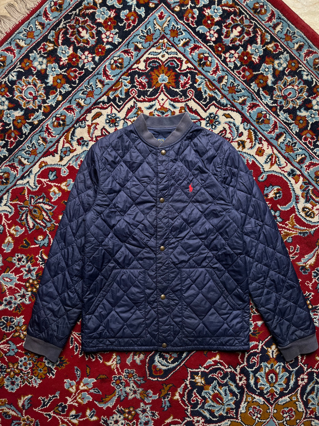 Polo Ralph Lauren Navy Blue Quilted Snap Front Bomber JACKET - M