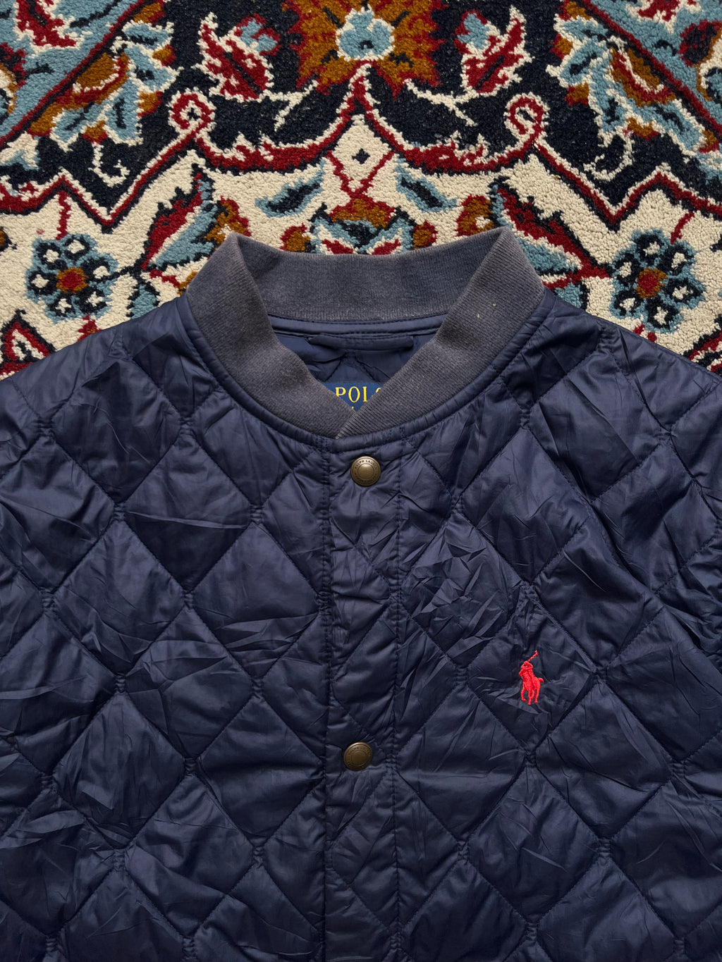 Polo Ralph Lauren Navy Blue Quilted Snap Front Bomber JACKET - M