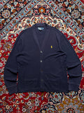 Polo Ralph Lauren Navy Blue Cotton V-Neck Knit CARDIGAN SWEATER - L