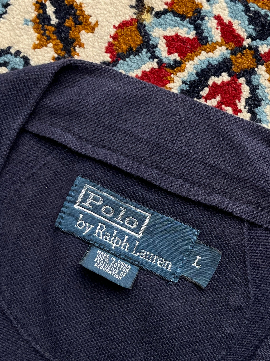 Polo Ralph Lauren Navy Blue Cotton V-Neck Knit CARDIGAN SWEATER - L