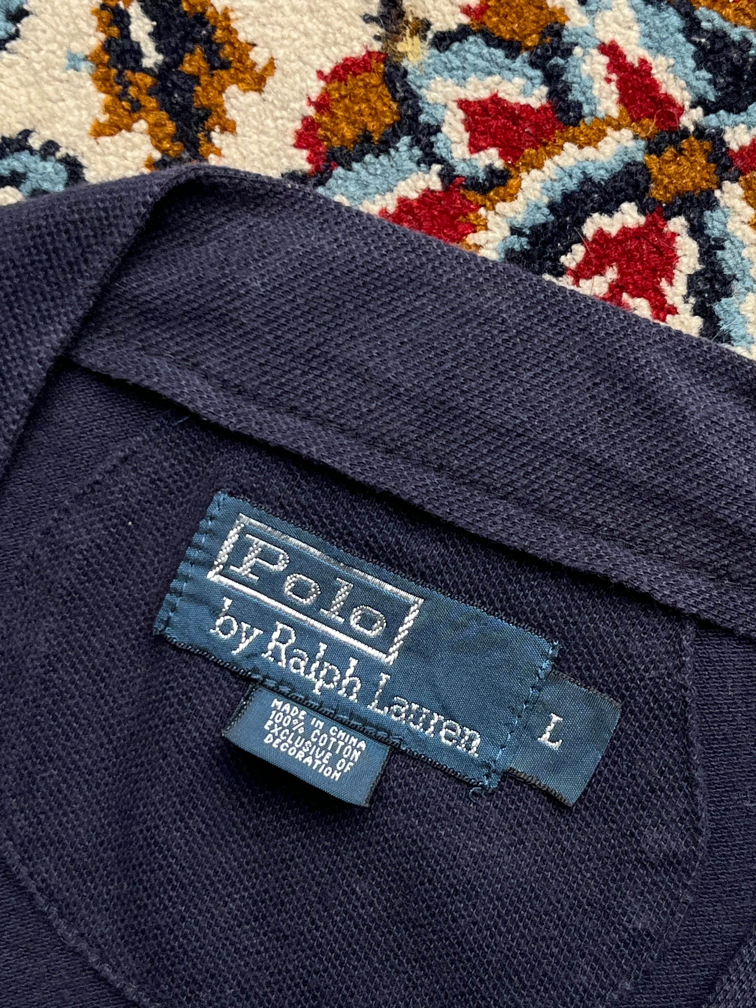 Polo Ralph Lauren Navy Blue Cotton V-Neck Knit CARDIGAN SWEATER - L