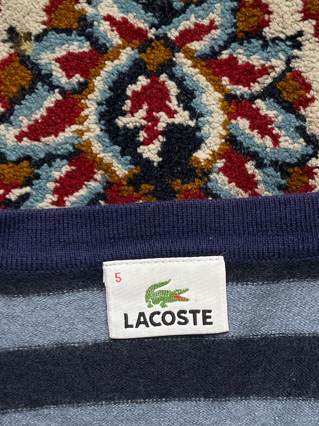 LACOSTE Women Striped Button V-Neck Knit Cardigan Sweater - M