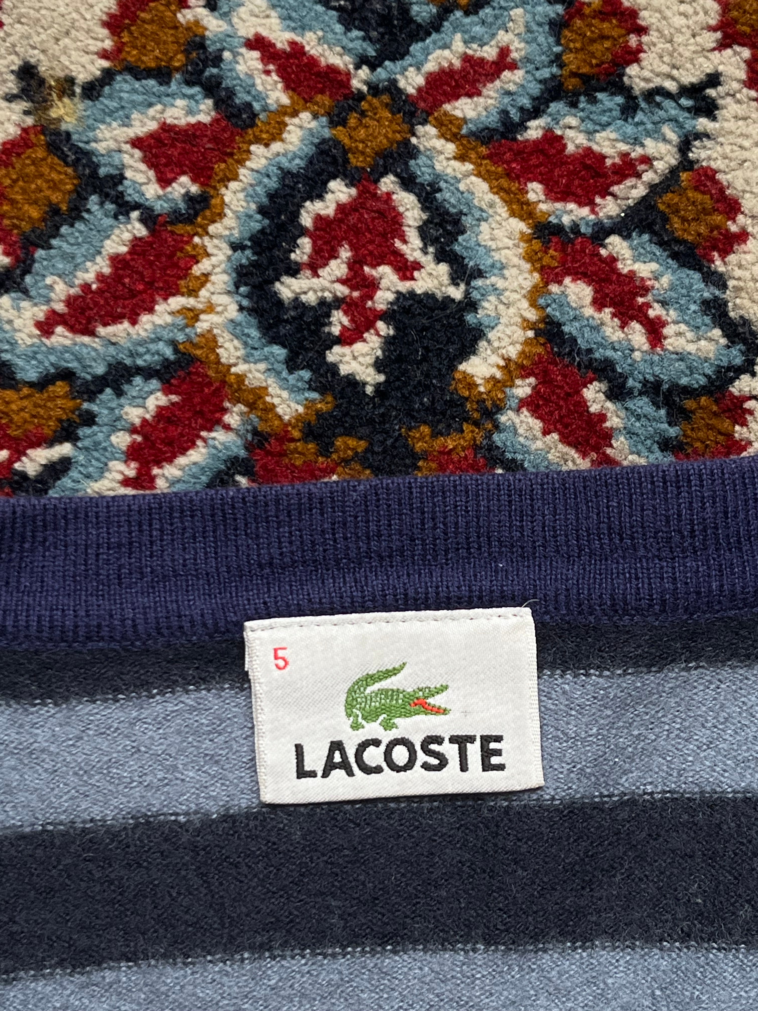 LACOSTE Women Striped Button V-Neck Knit Cardigan Sweater - M