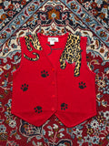 Vintage Lisa International Red Wool Leopard Paw Print Button Vest - M