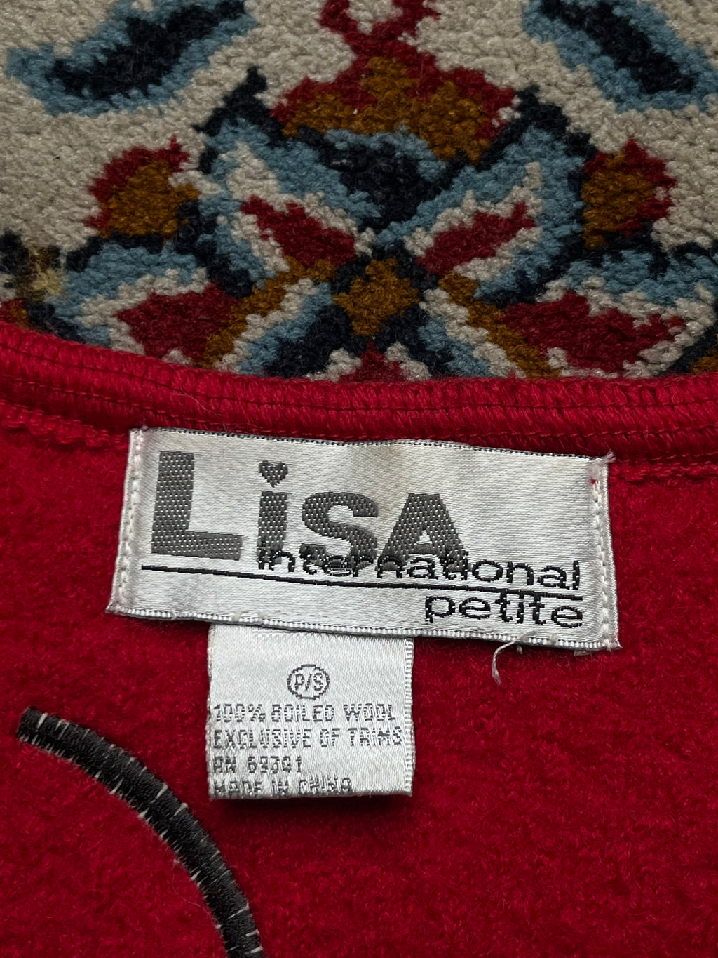 Vintage Lisa International Red Wool Leopard Paw Print Button Vest - M