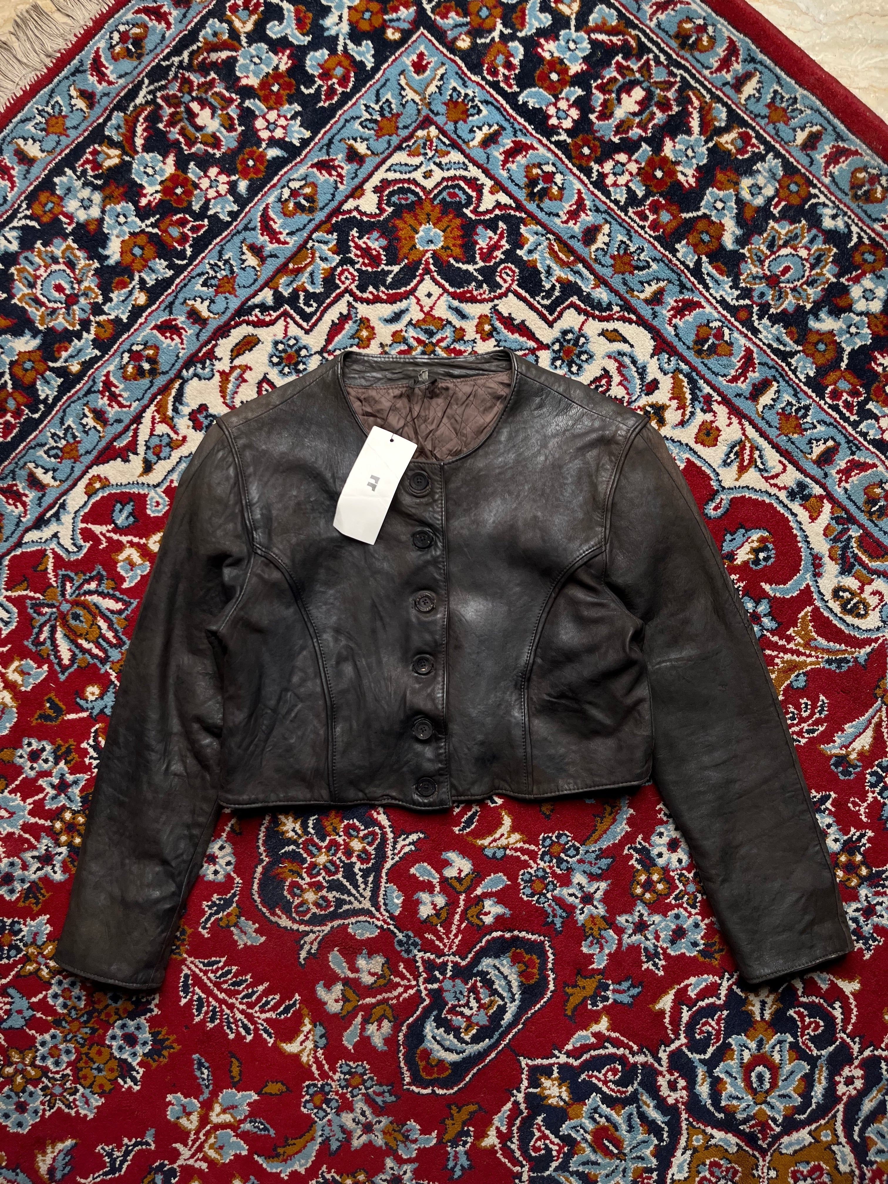 ROXY Women Vintage Distressed Brown Genuine Leather Cropped Jacket - M