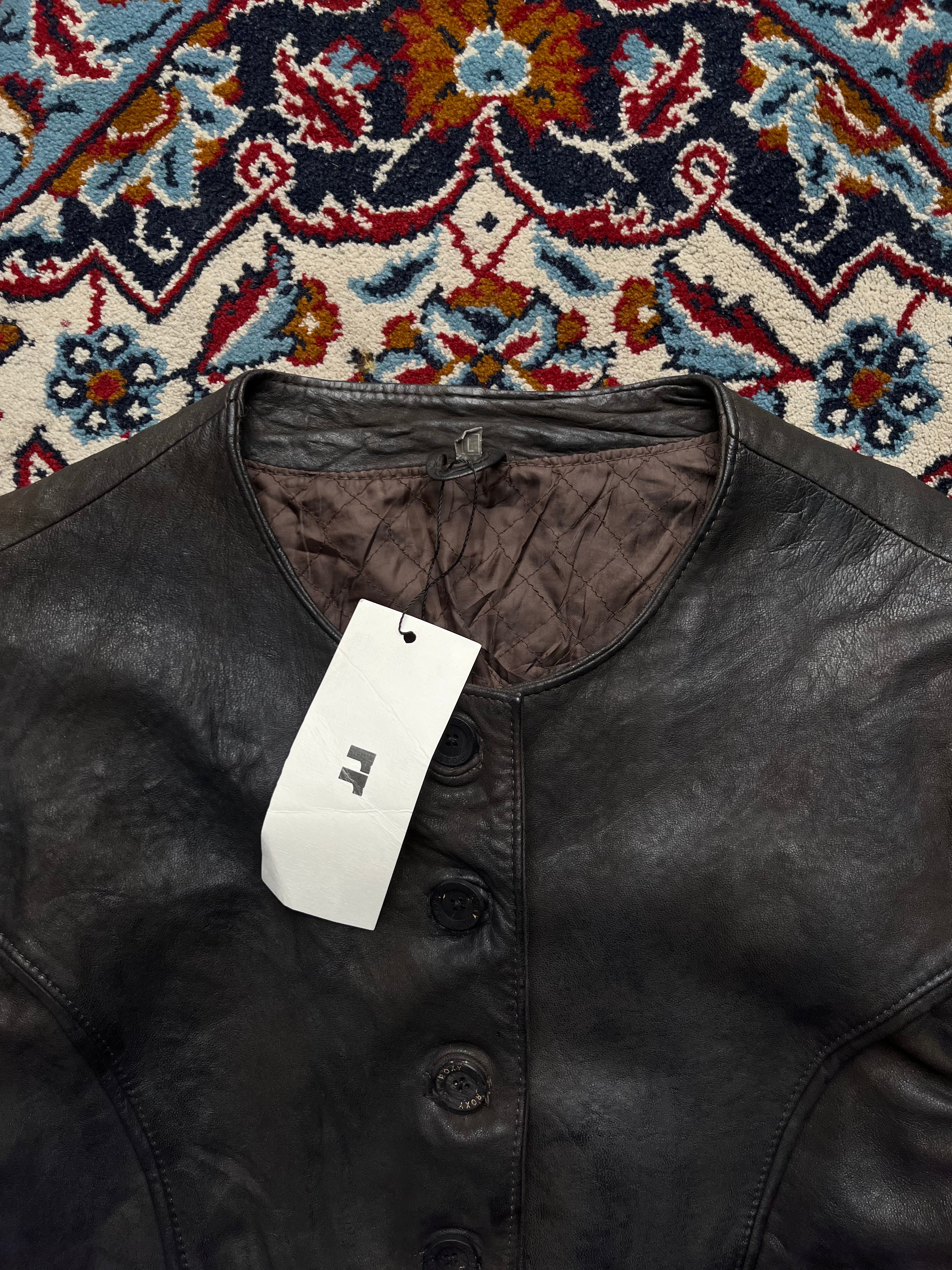 ROXY Women Vintage Distressed Brown Genuine Leather Cropped Jacket - M