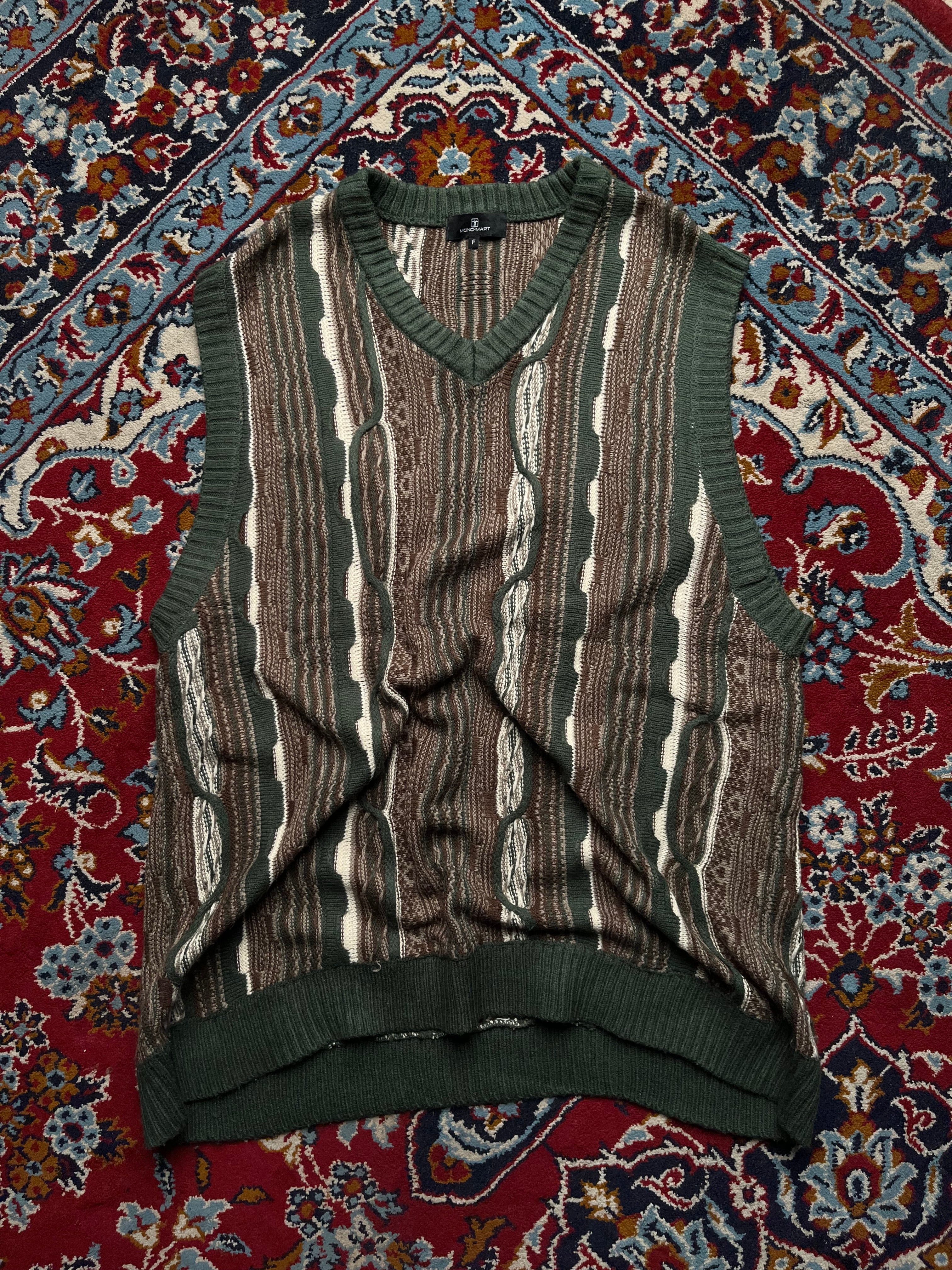 MONO-MART 3D Textured Multi Pattern V-Neck Sleeveless Sweater - XL