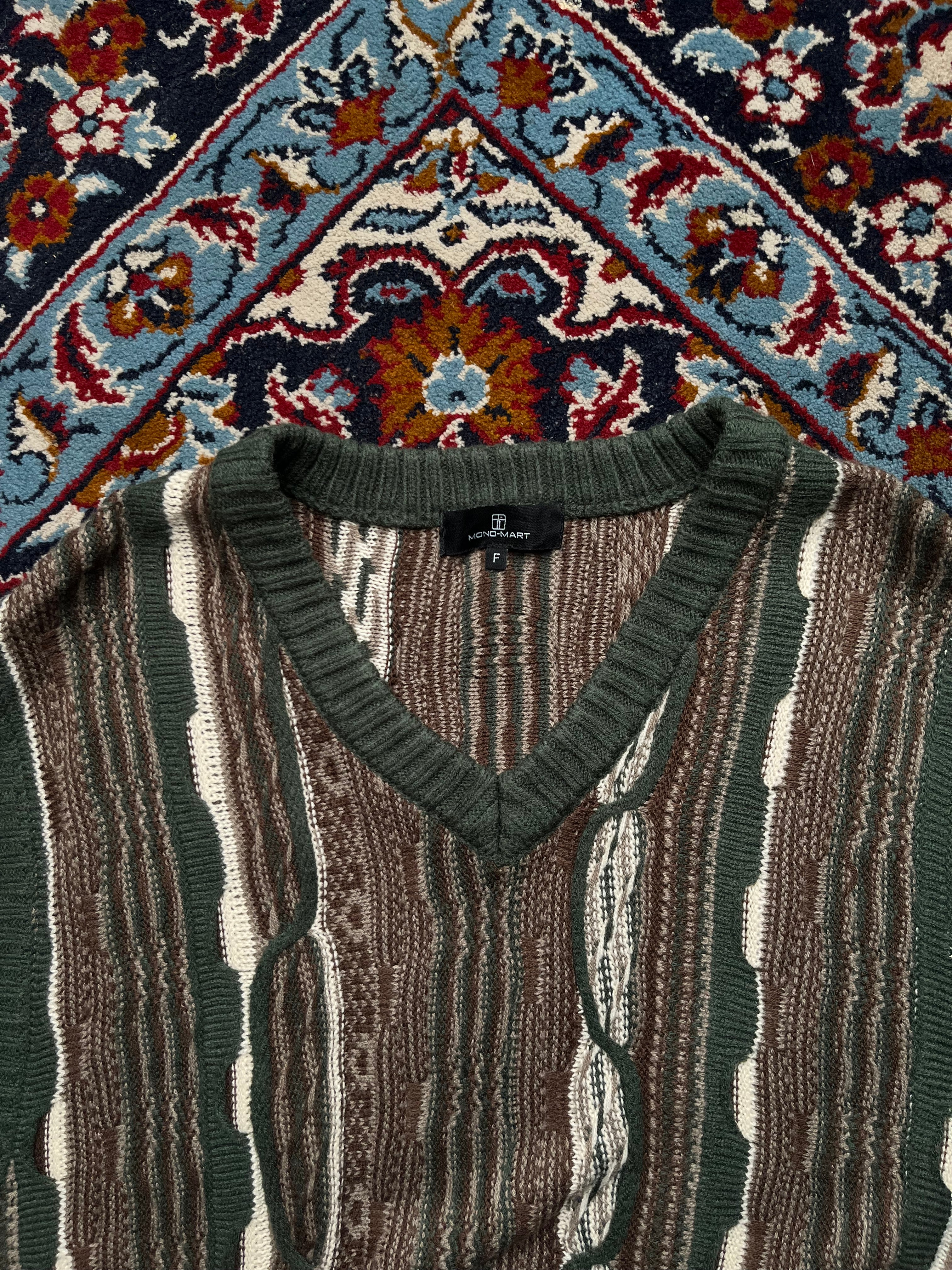 MONO-MART 3D Textured Multi Pattern V-Neck Sleeveless Sweater - XL