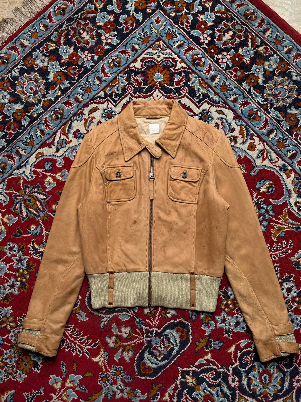 Vintage Camaïeu Tan Leather Bomber Jacket - L