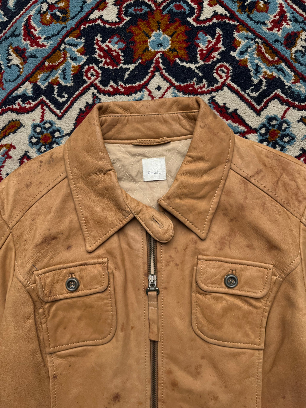 Vintage Camaïeu Tan Leather Bomber Jacket - L