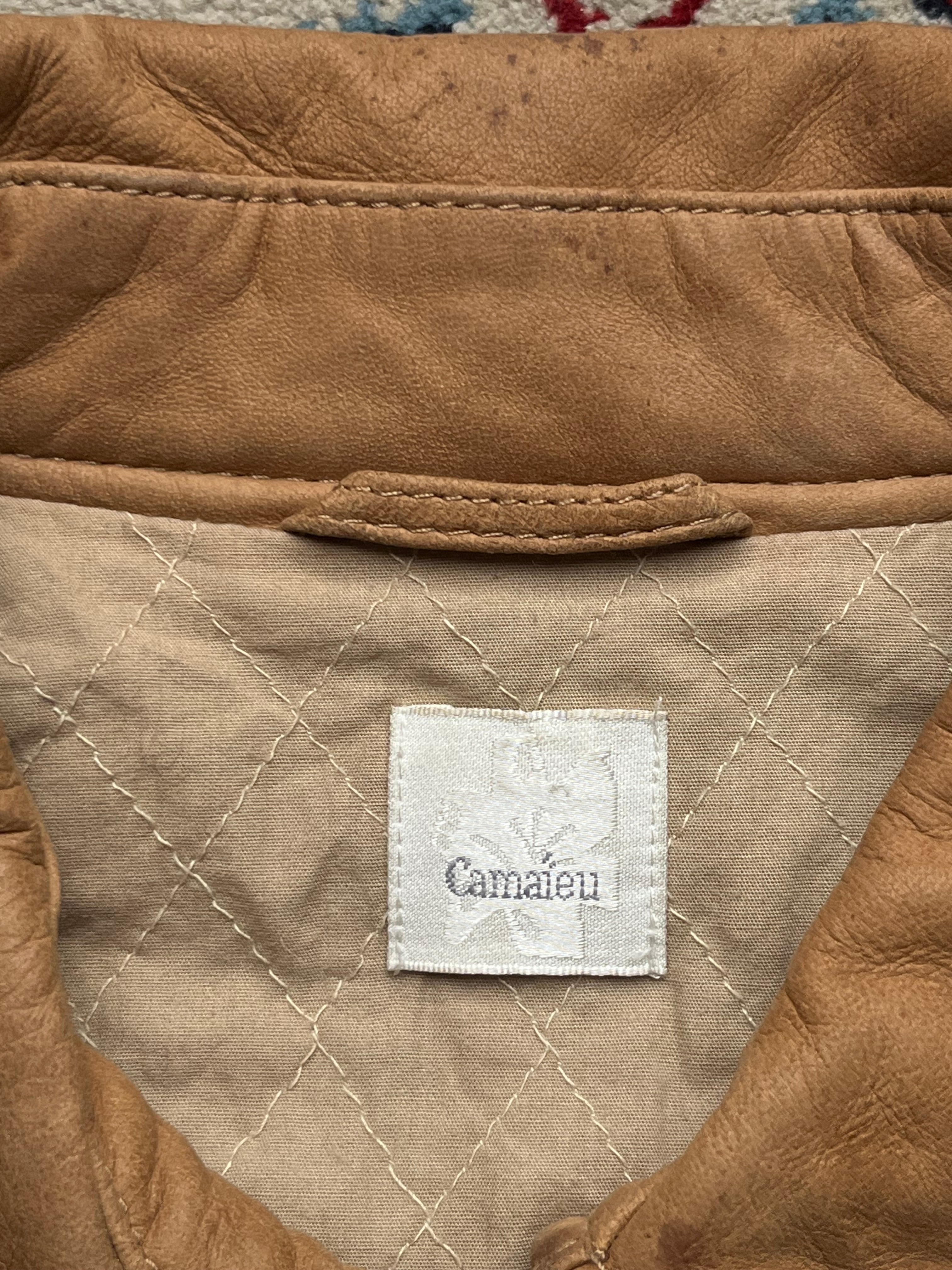 Vintage Camaïeu Tan Leather Bomber Jacket - L